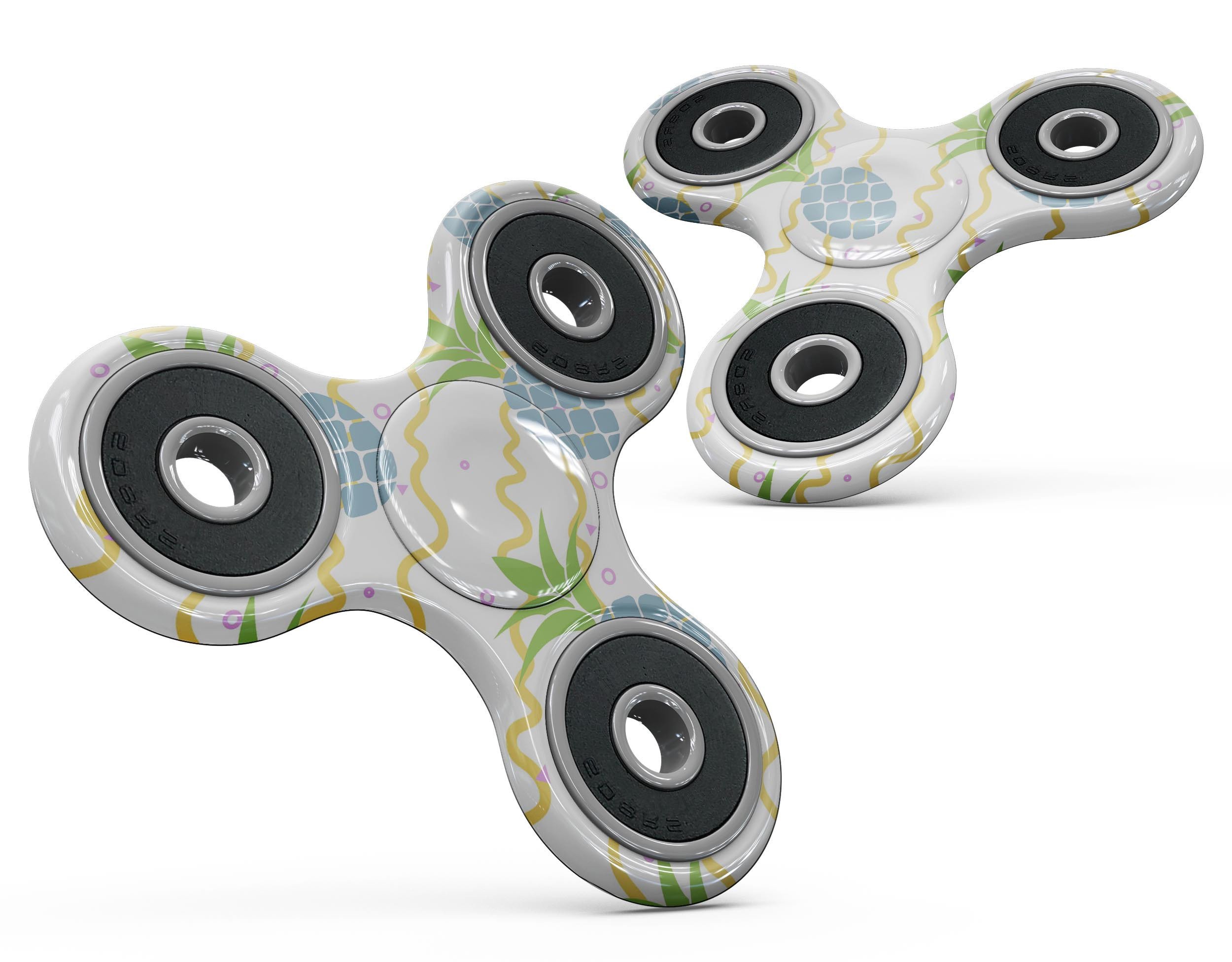 Animated Retro Pineapples Full-Body Fidget Spinner Skin-Kit showcasing vibrant pineapple design on a fidget spinner.