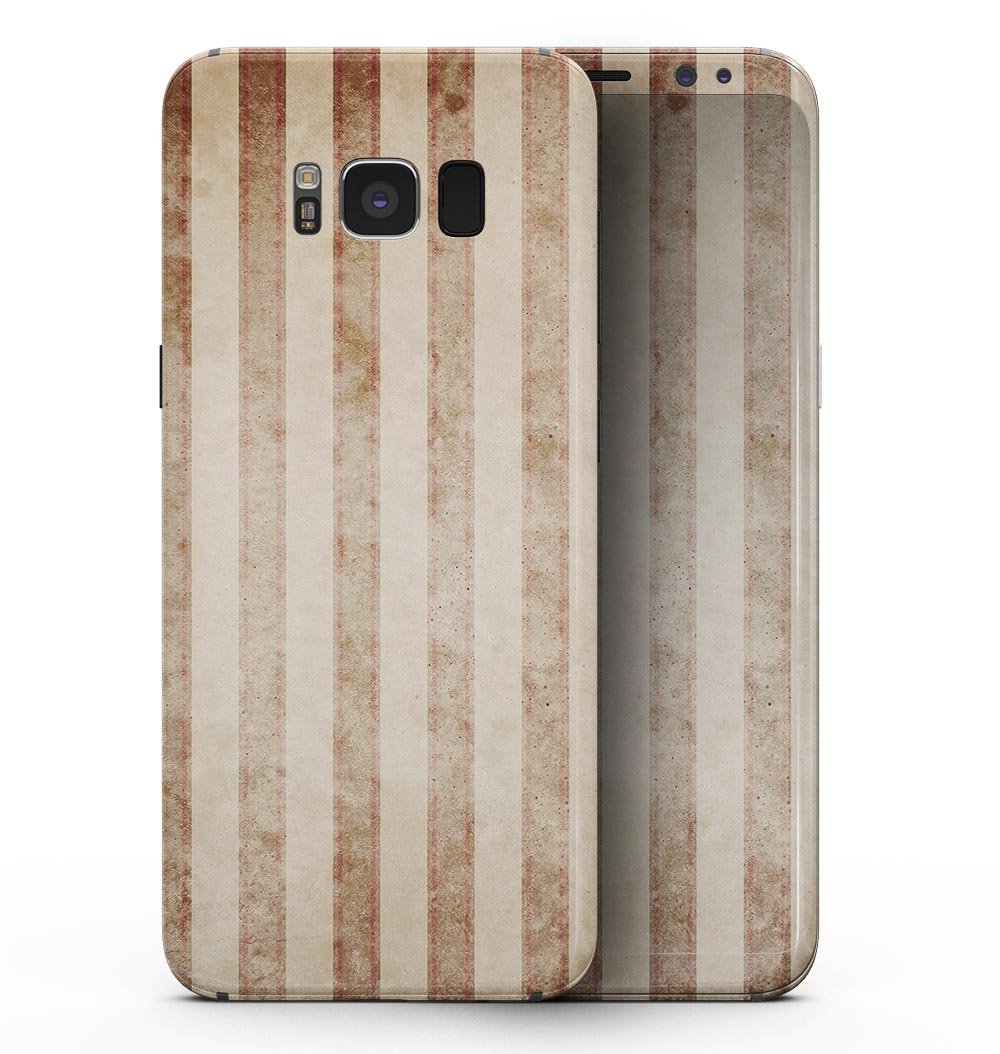 Antique Brown and White Vertical Stripes skin for Samsung Galaxy S8, showcasing a stylish design that protects the device.