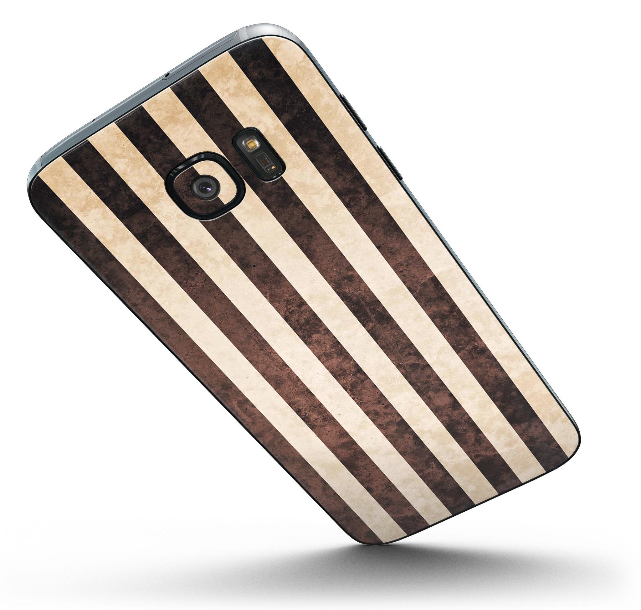 Antique Cocoa and Tan Vertical Stripes Skin-Kit for Samsung Galaxy S7/S7 Edge, showcasing a stylish design with vertical stripes.