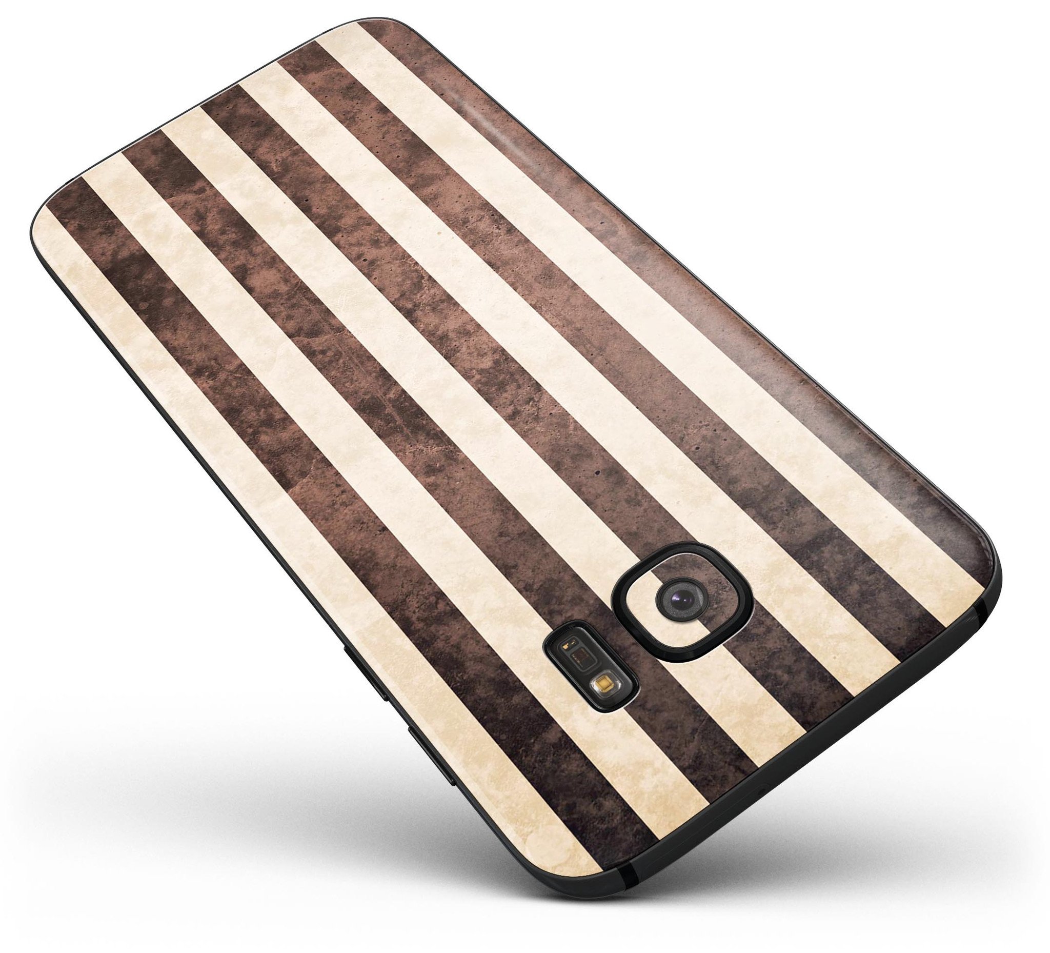 Antique Cocoa and Tan Vertical Stripes Skin-Kit for Samsung Galaxy S7/S7 Edge, showcasing a stylish design with vertical stripes.