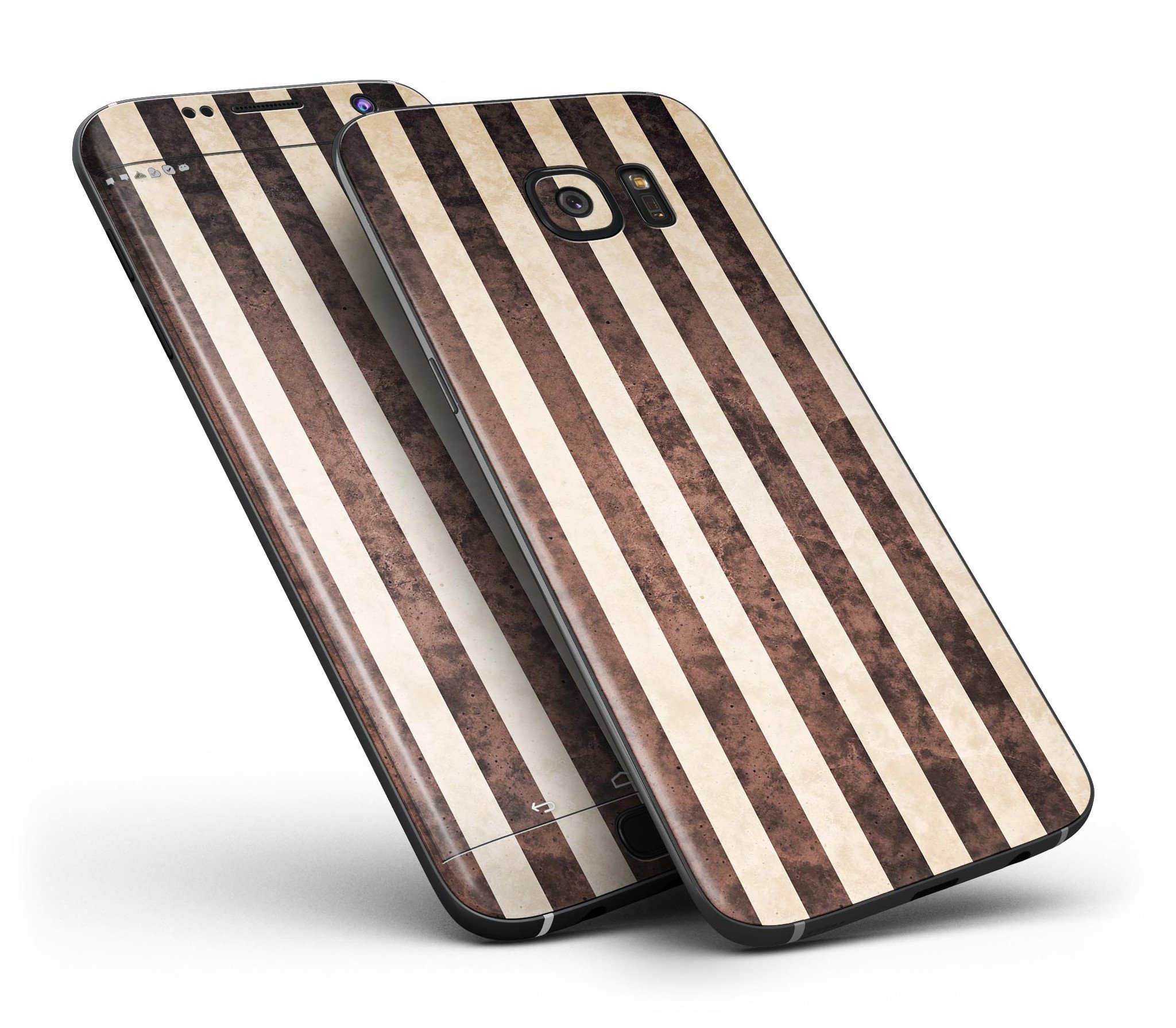 Antique Cocoa and Tan Vertical Stripes Skin-Kit for Samsung Galaxy S7/S7 Edge, showcasing a stylish design with vertical stripes.