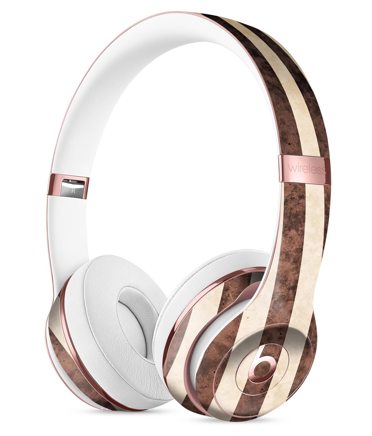 Antique Cocoa and Tan Vertical Stripes Skin Kit for Beats by Dre Solo 3 Wireless Headphones, showcasing a stylish design and premium quality.