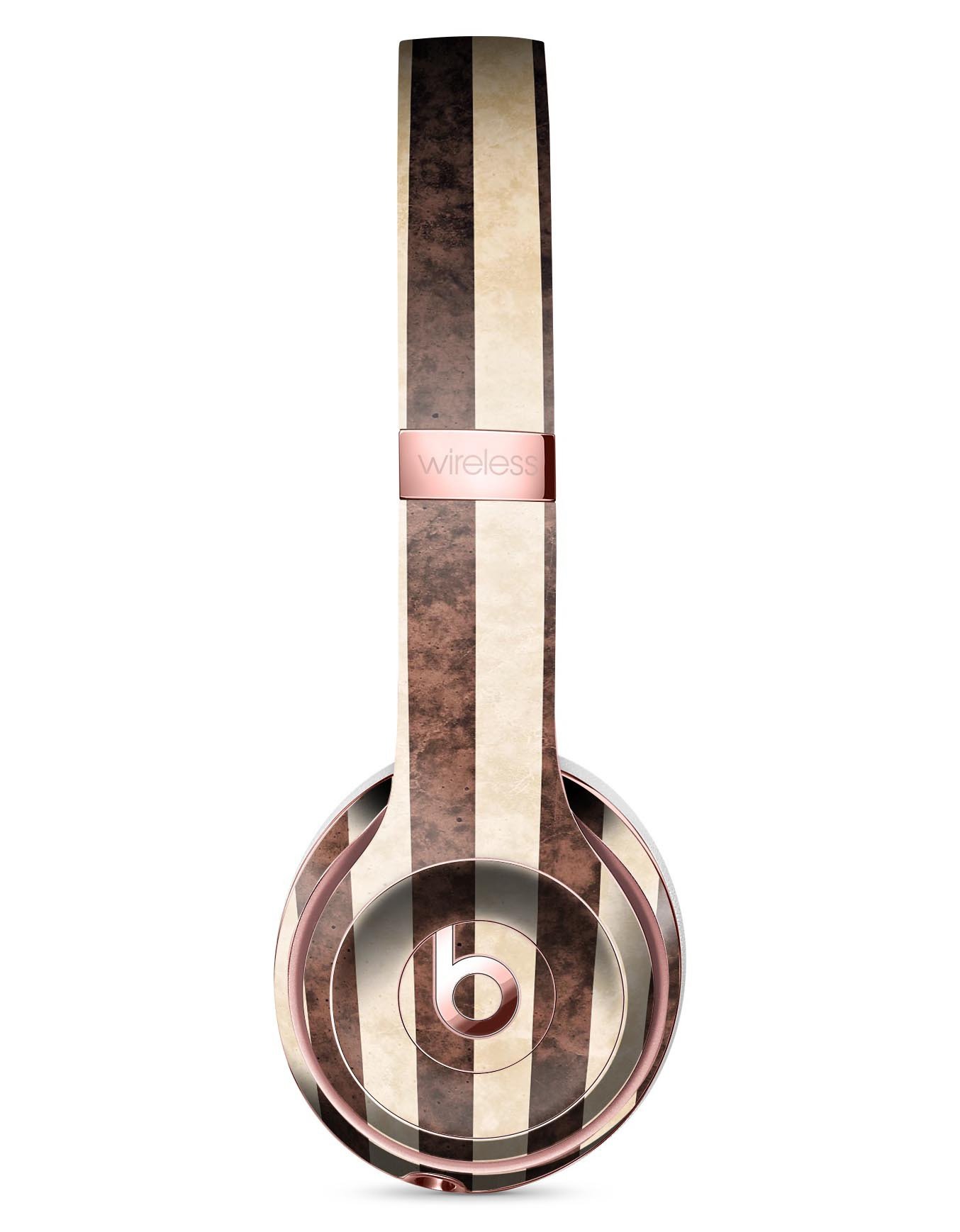 Antique Cocoa and Tan Vertical Stripes Skin Kit for Beats by Dre Solo 3 Wireless Headphones, showcasing a stylish design and premium quality.