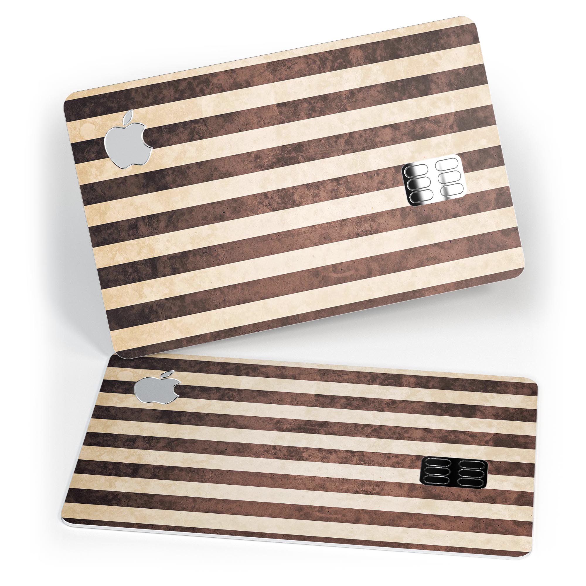 Antique Cocoa and Tan Vertical Stripes Premium Protective Decal for Apple Card, showcasing a stylish design with protective features.