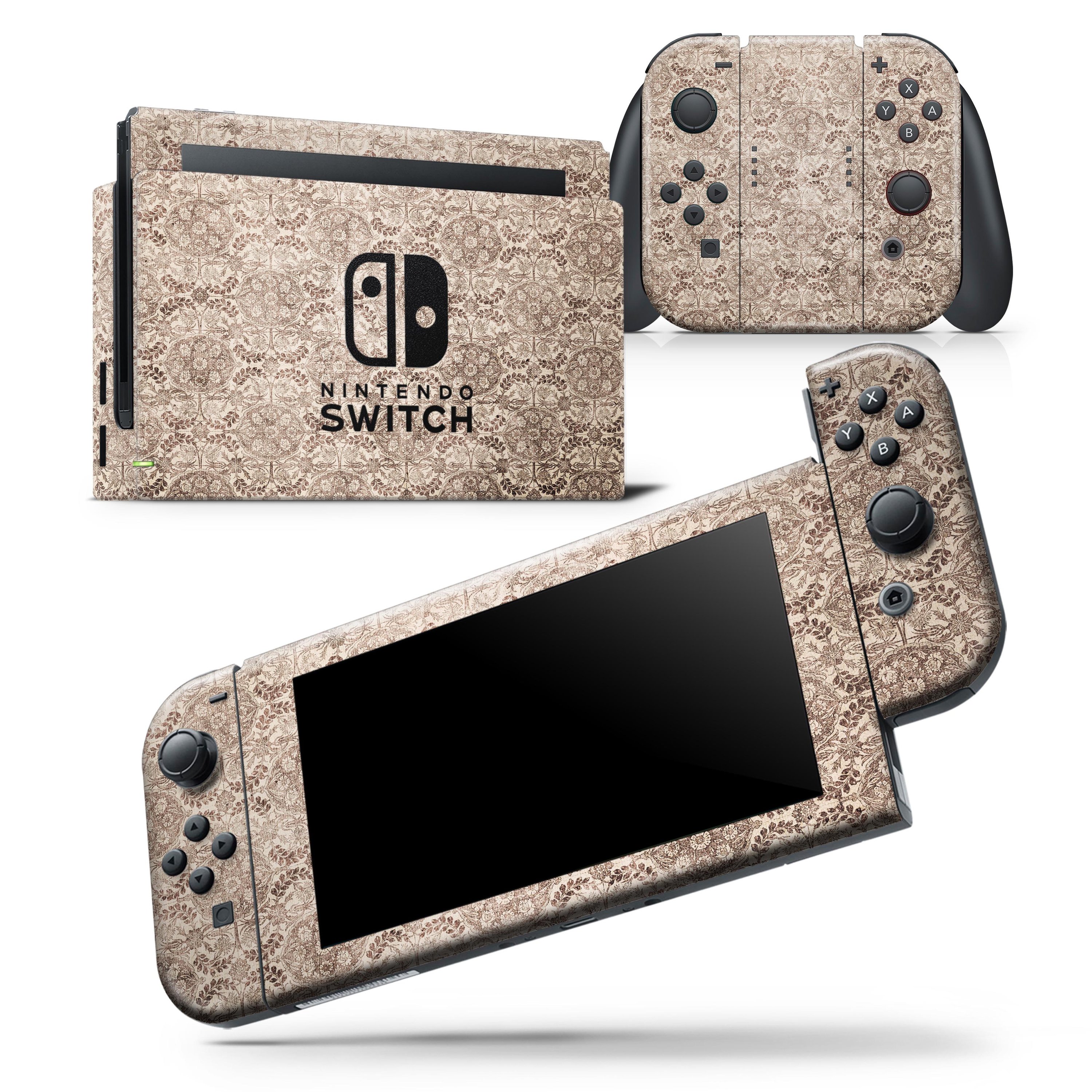 Antique Cocoa Rose skin wrap decal for Nintendo Switch Lite, showcasing intricate floral design and premium vinyl material.