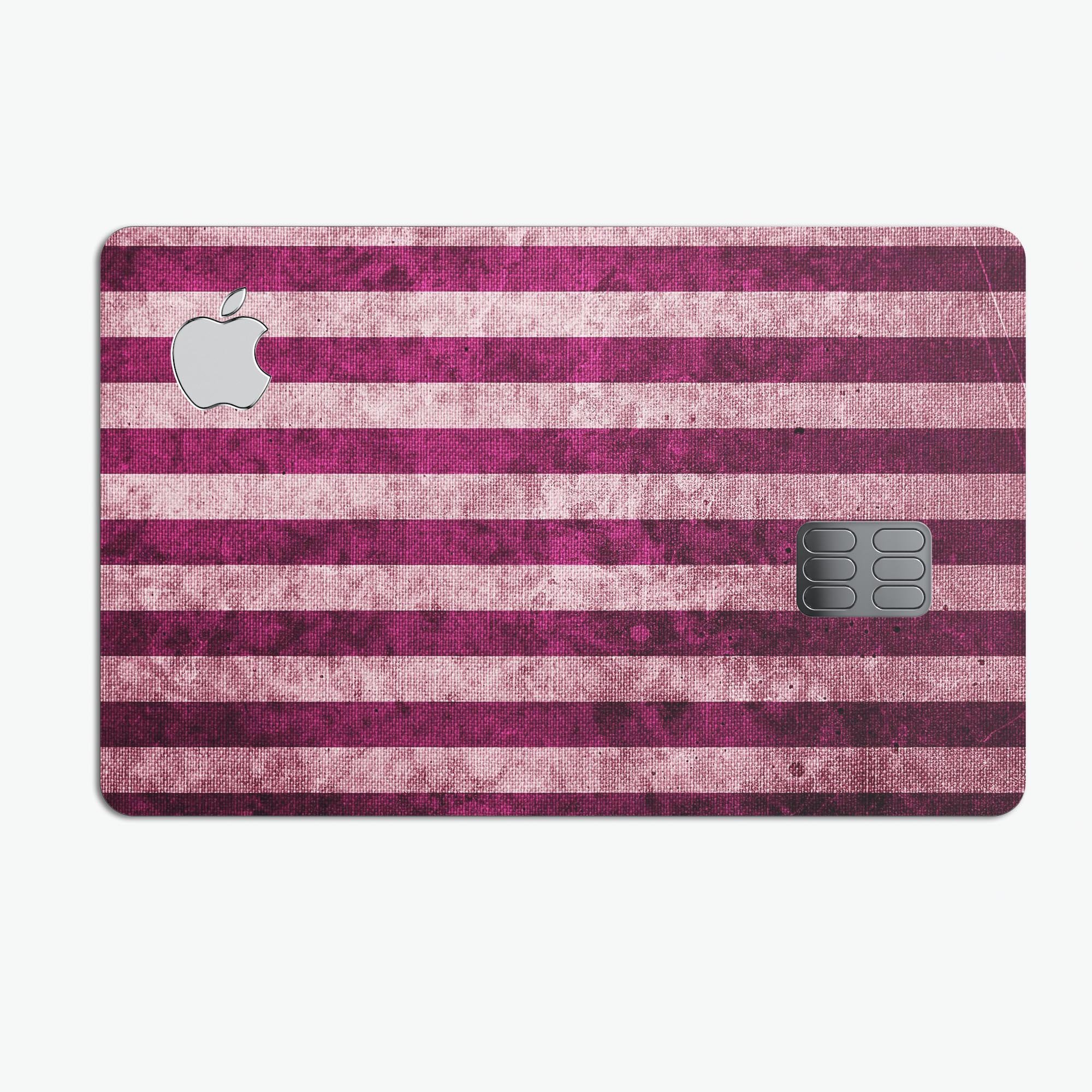 Antique Magenta and Pink Vertical Stripes decal for Apple Card, showcasing vibrant colors and a stylish design.