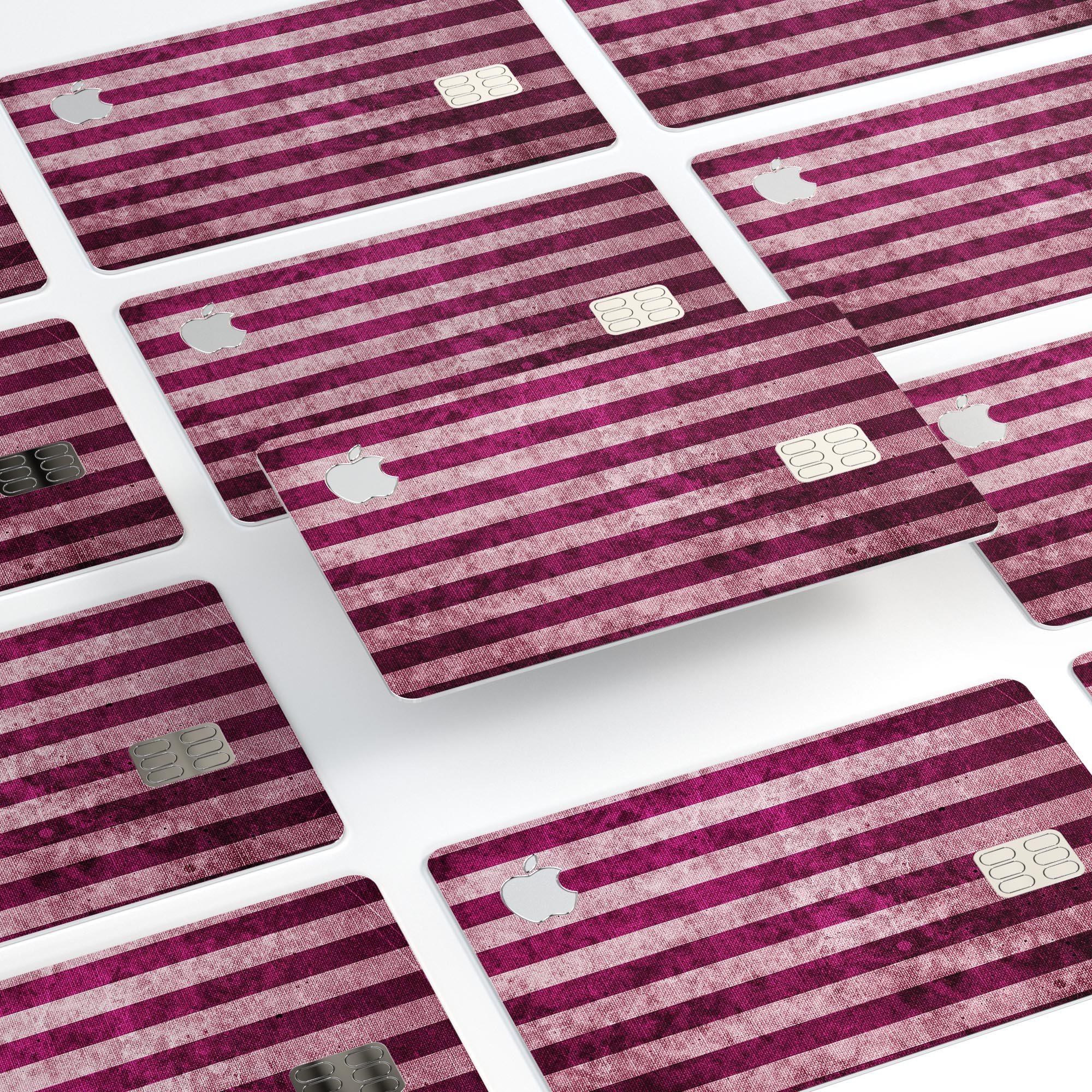 Antique Magenta and Pink Vertical Stripes decal for Apple Card, showcasing vibrant colors and a stylish design.