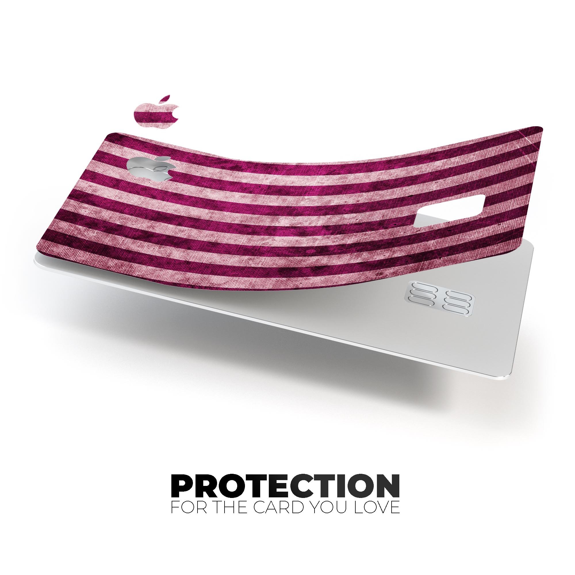 Antique Magenta and Pink Vertical Stripes decal for Apple Card, showcasing vibrant colors and a stylish design.