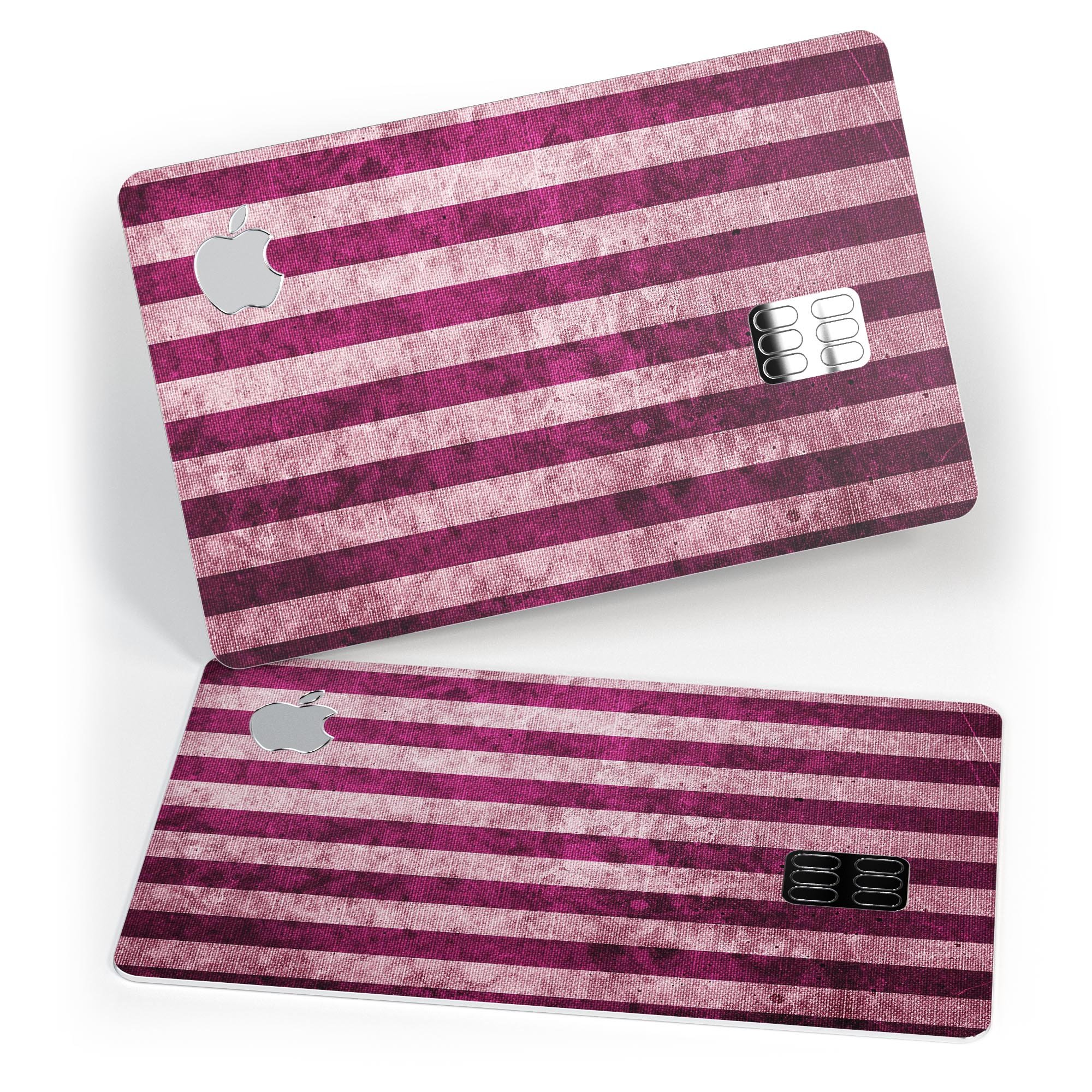 Antique Magenta and Pink Vertical Stripes decal for Apple Card, showcasing vibrant colors and a stylish design.