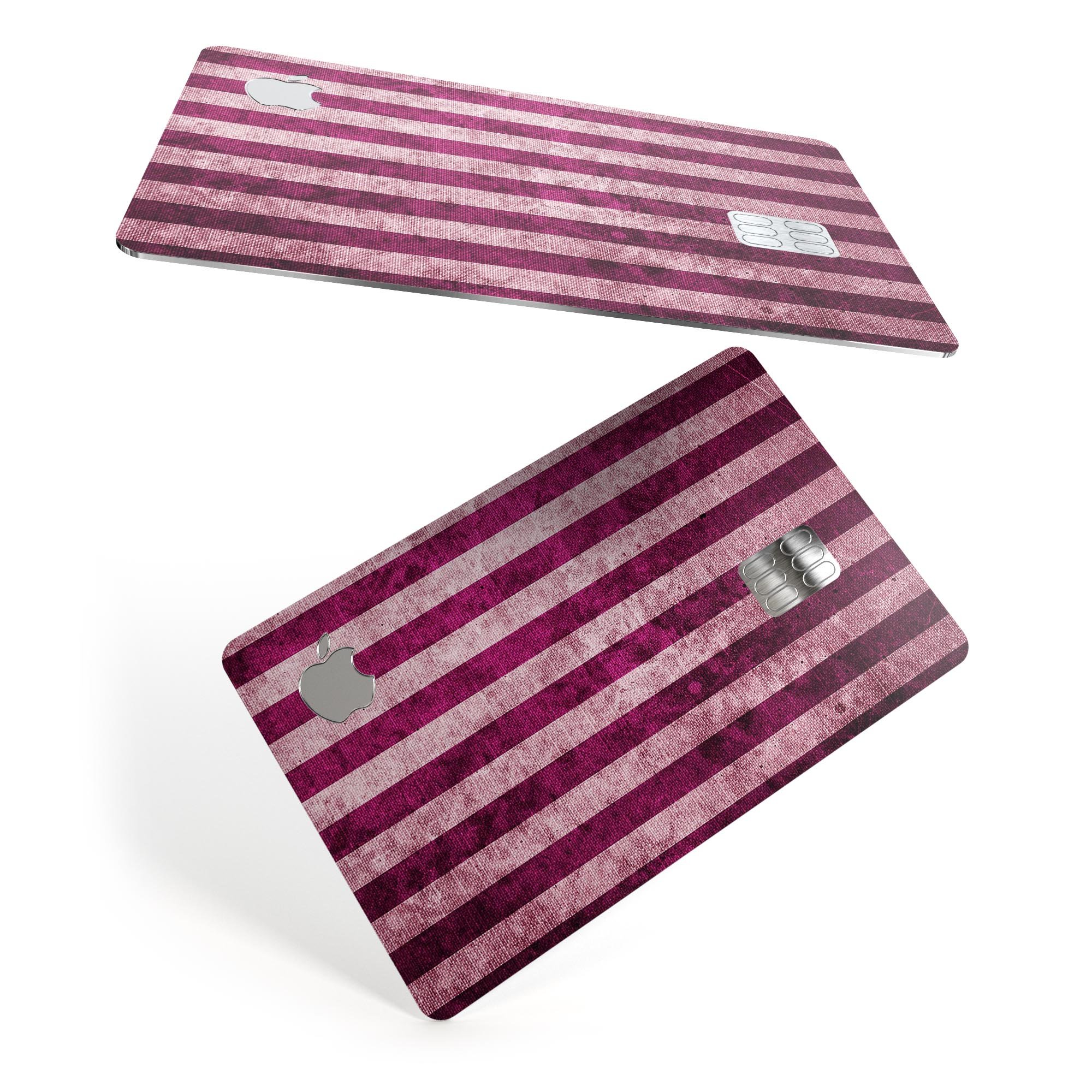 Antique Magenta and Pink Vertical Stripes decal for Apple Card, showcasing vibrant colors and a stylish design.