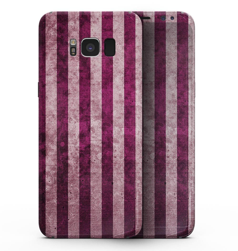 Samsung Galaxy S8 with Antique Magenta and Pink Vertical Stripes skin, showcasing vibrant colors and a sleek design.