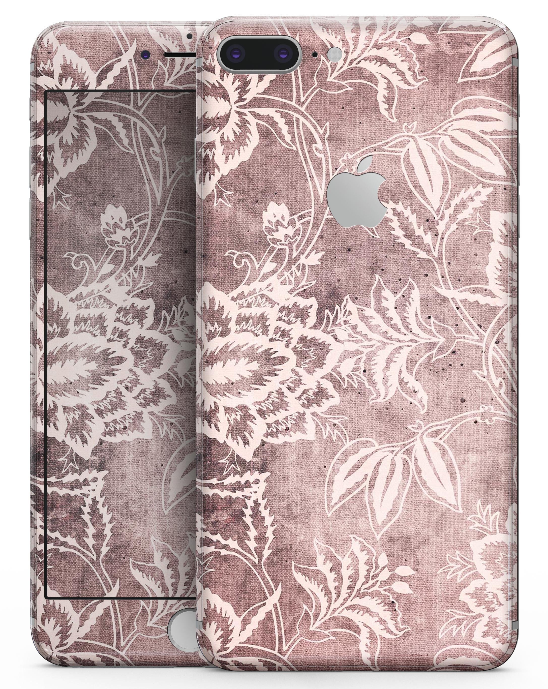 Antique Marron Floral Damask Pattern skin for iPhone 8 and 8 Plus, showcasing intricate floral designs on a premium vinyl material.