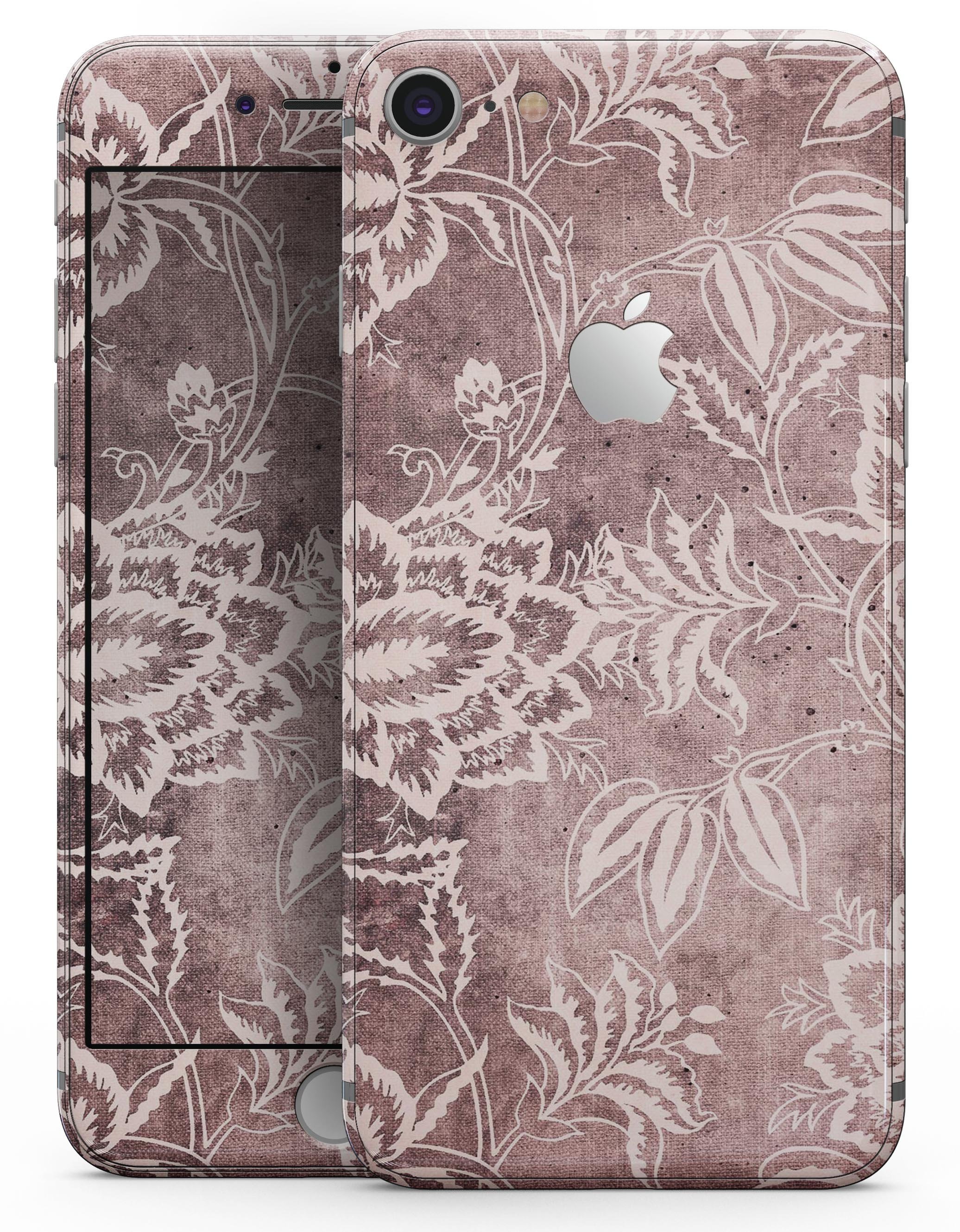 Antique Marron Floral Damask Pattern skin for iPhone 8 and 8 Plus, showcasing intricate floral designs on a premium vinyl material.