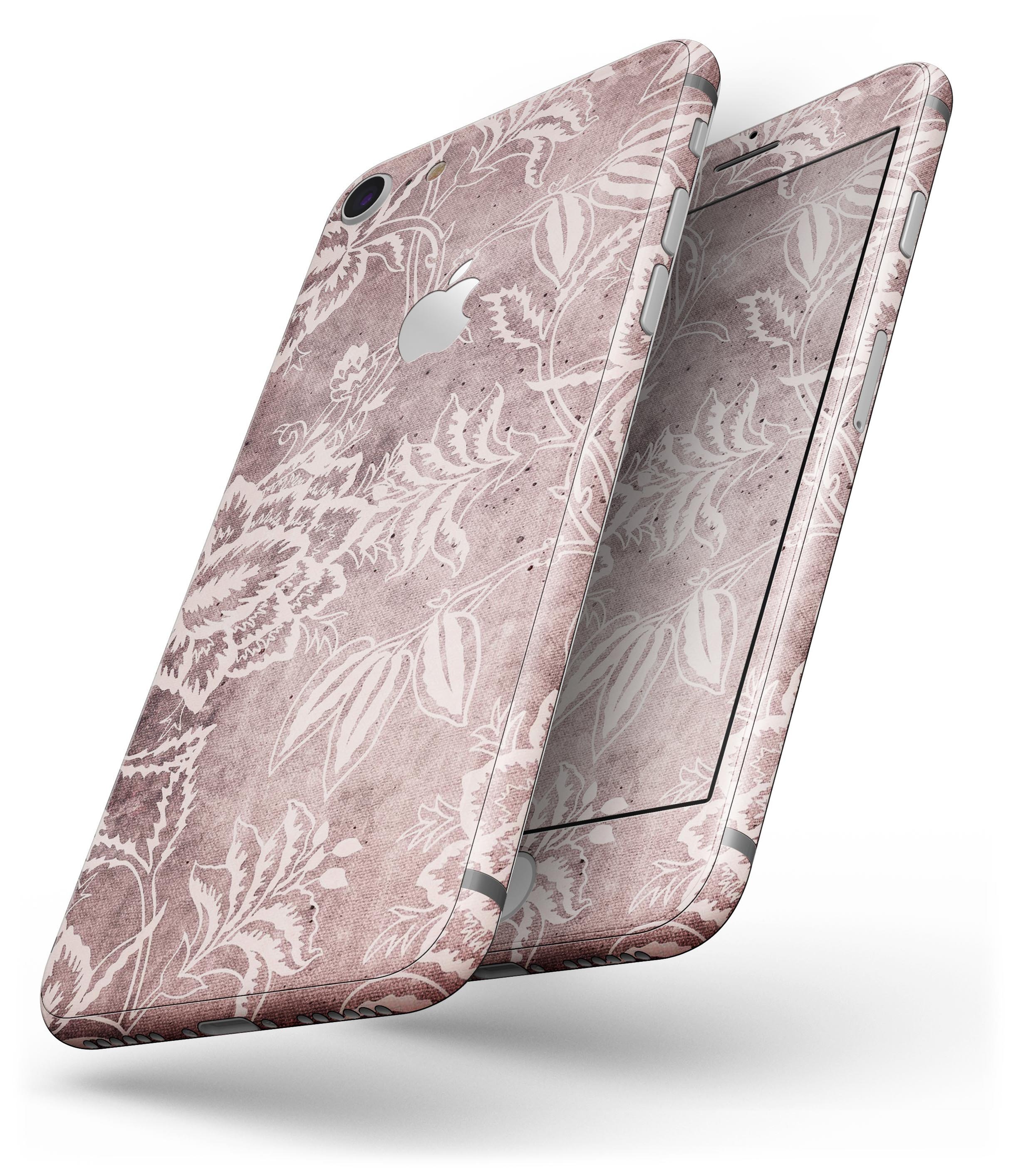 Antique Marron Floral Damask Pattern skin for iPhone 8 and 8 Plus, showcasing intricate floral designs on a premium vinyl material.