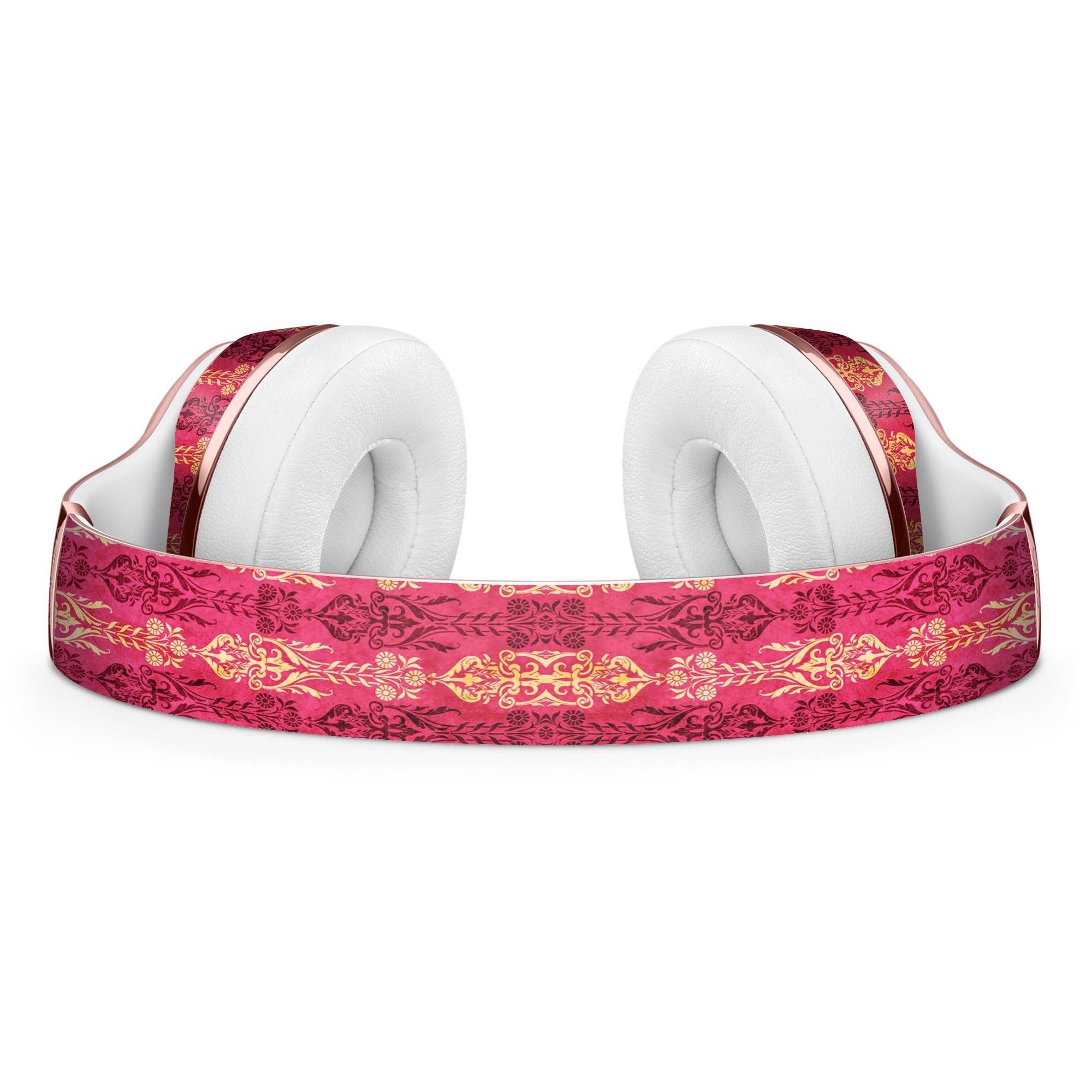 Antique Pink and Yellow Damask Pattern Skin Kit for Beats by Dre Solo 3 Wireless Headphones, showcasing vibrant colors and intricate design.