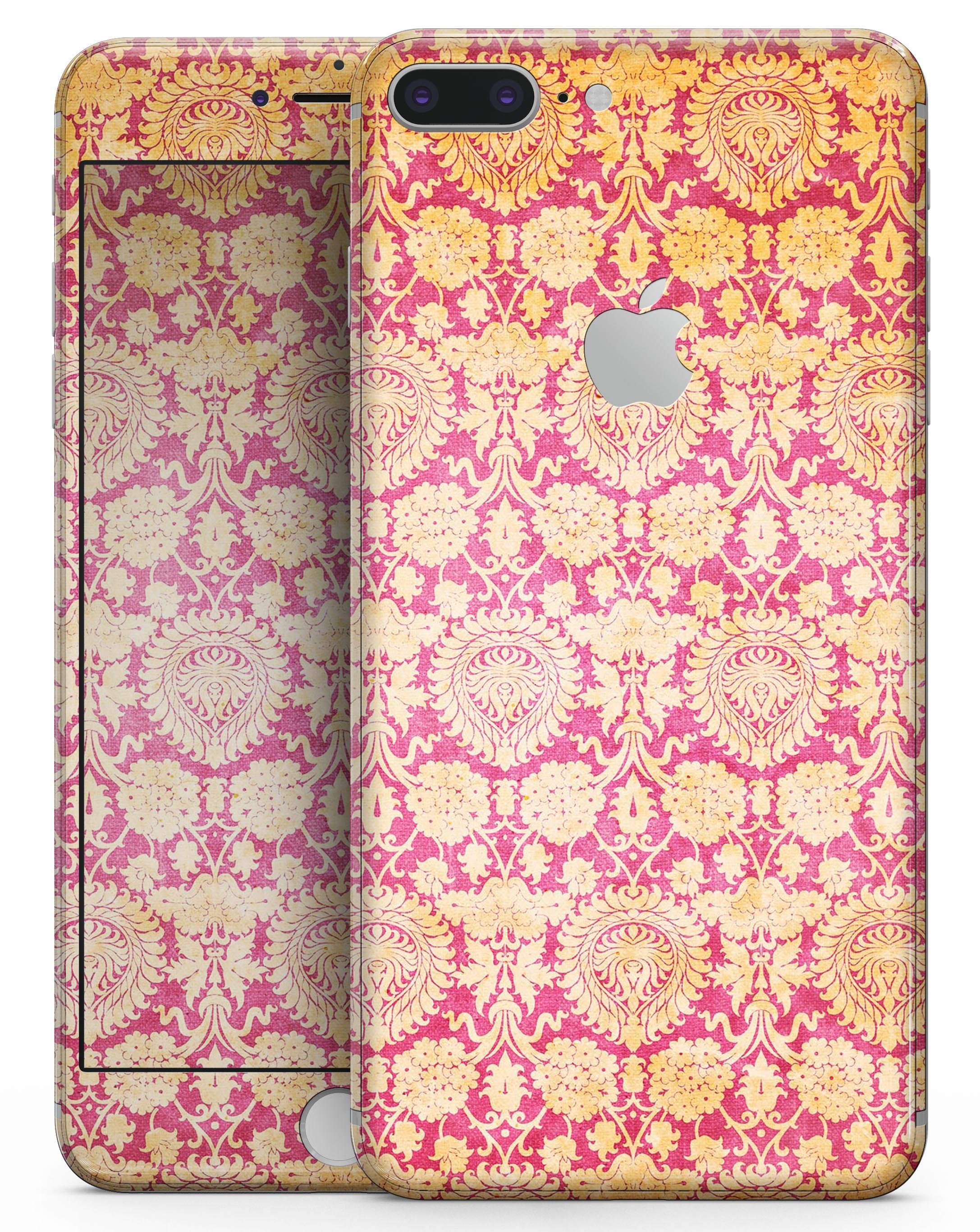 Antique Red and Orange Cauliflower Damask Pattern skin for iPhone 8 and 8 Plus, showcasing intricate design and vibrant colors.