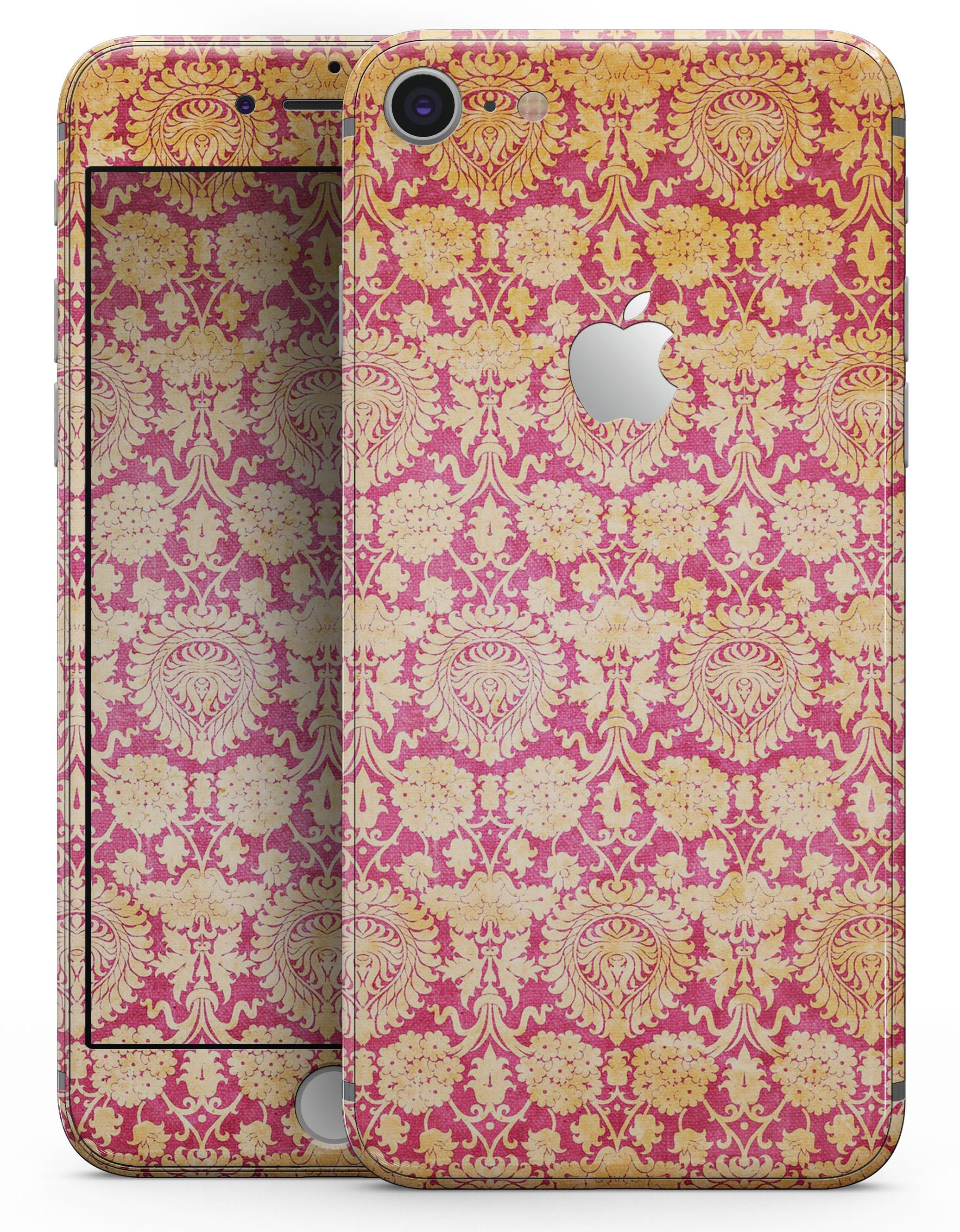 Antique Red and Orange Cauliflower Damask Pattern skin for iPhone 8 and 8 Plus, showcasing intricate design and vibrant colors.