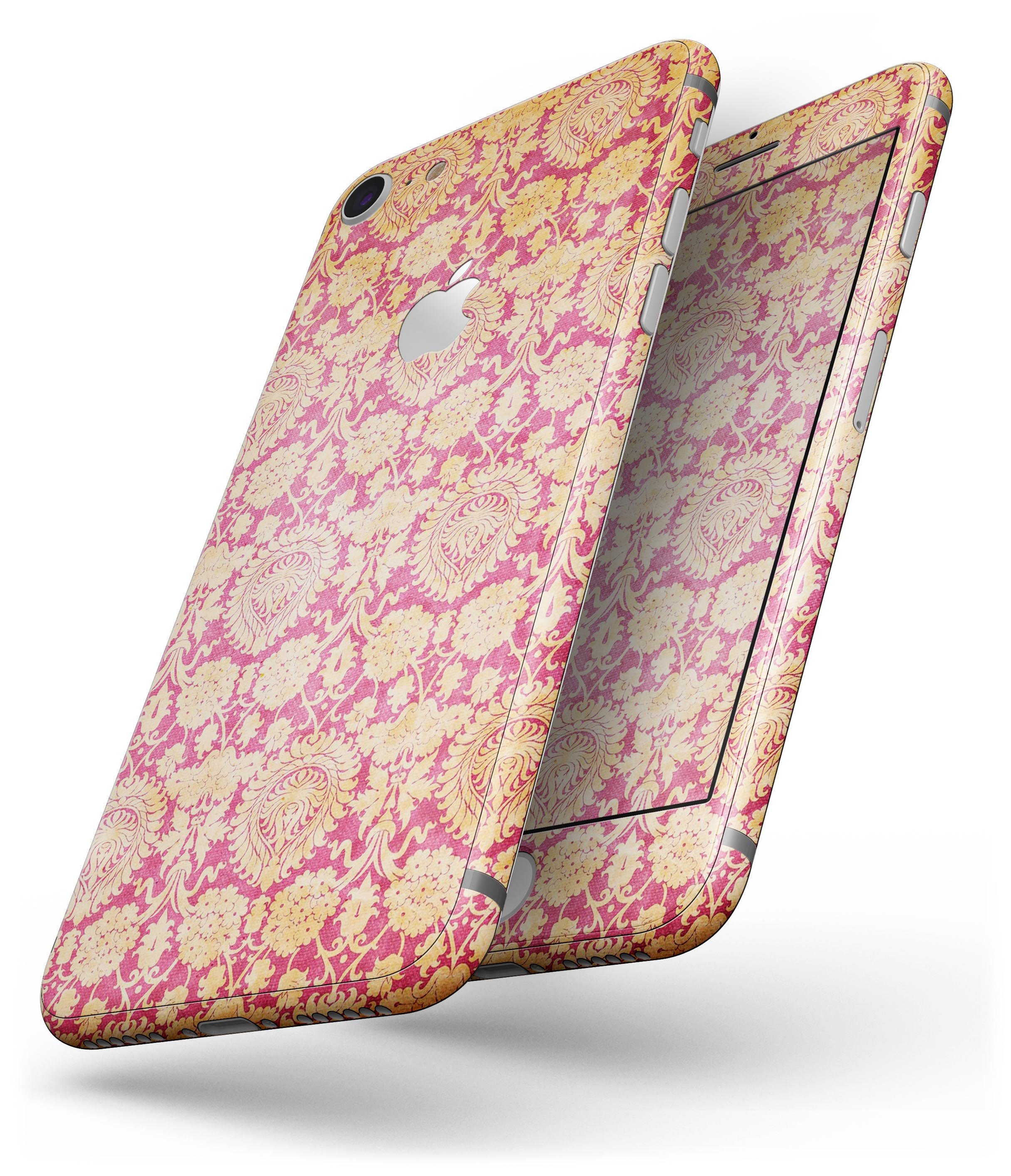 Antique Red and Orange Cauliflower Damask Pattern skin for iPhone 8 and 8 Plus, showcasing intricate design and vibrant colors.