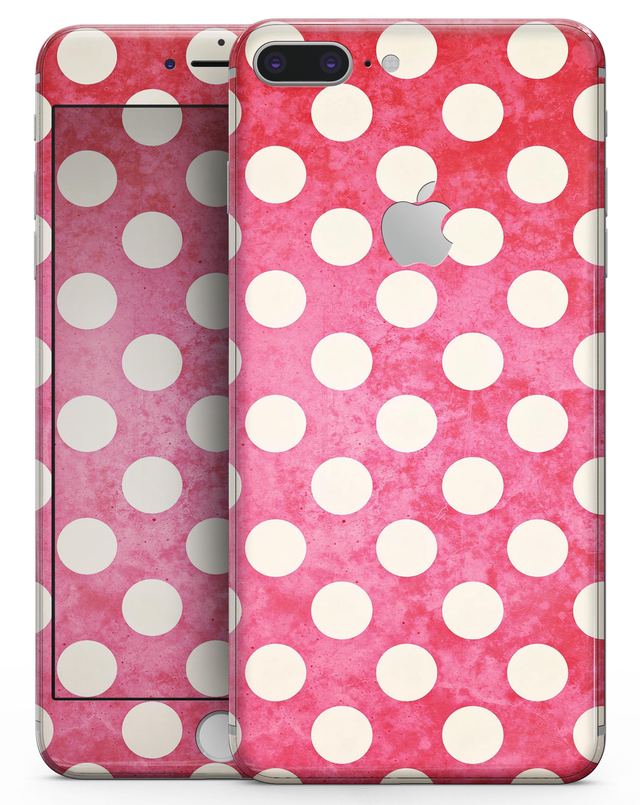 Antique Red and White Polkadot Skin-kit for iPhone 8 and 8 Plus, showcasing a stylish design with a vibrant polkadot pattern.