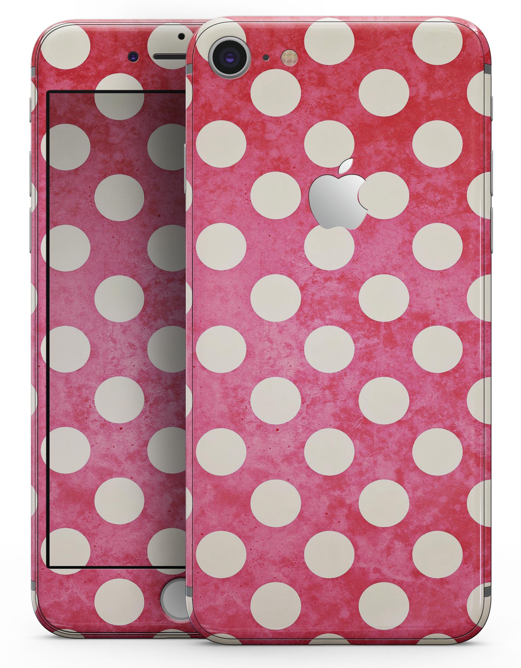 Antique Red and White Polkadot Skin-kit for iPhone 8 and 8 Plus, showcasing a stylish design with a vibrant polkadot pattern.