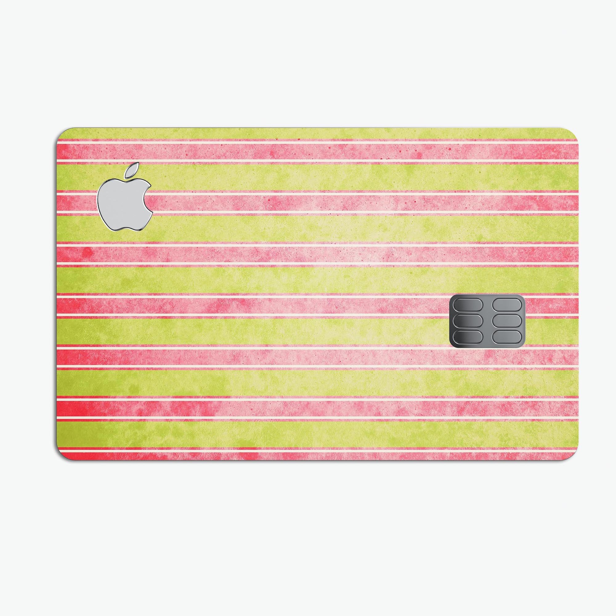 Antique Red and Yellow Vertical Stripes Premium Protective Decal for Apple Card, showcasing vibrant colors and a sleek design.