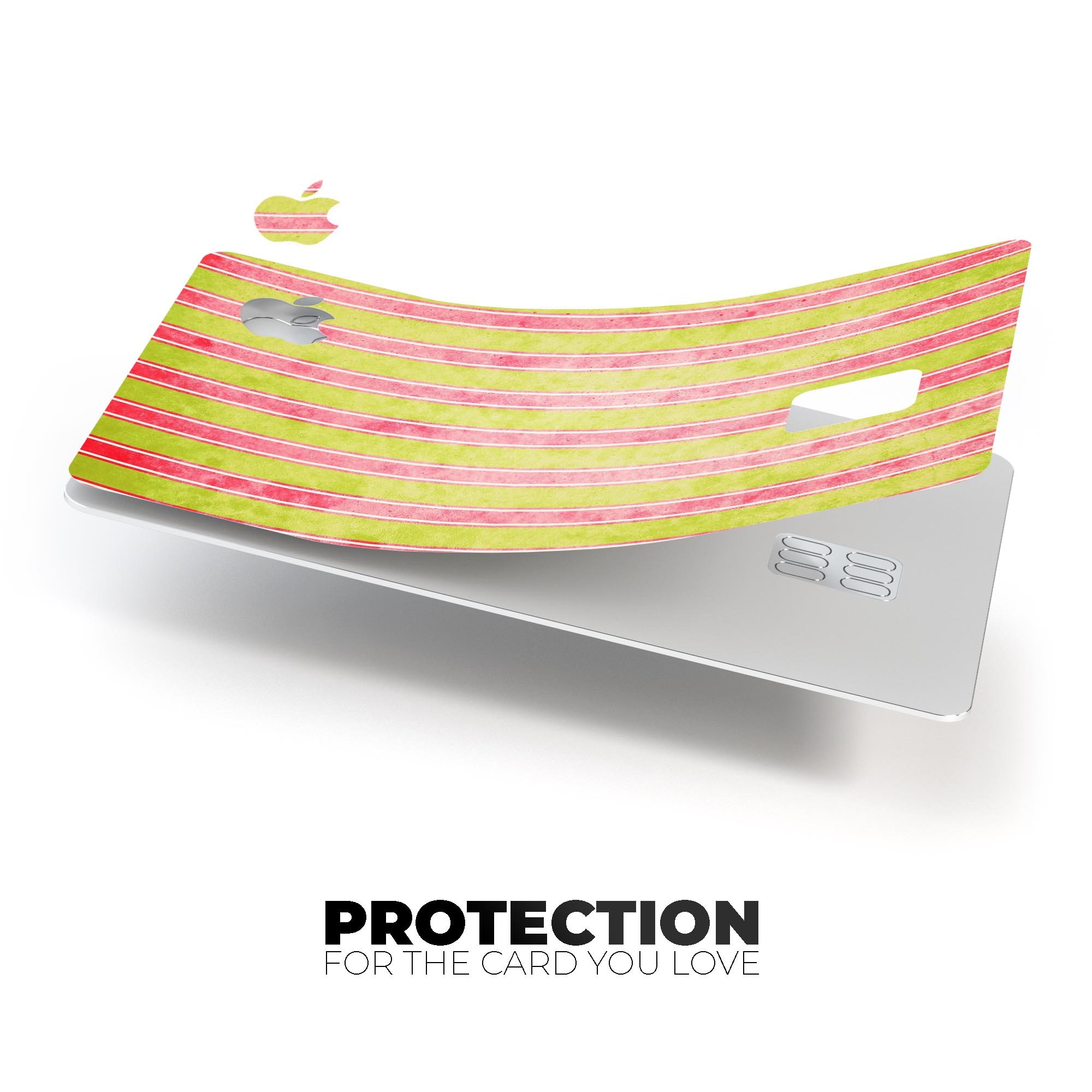 Antique Red and Yellow Vertical Stripes Premium Protective Decal for Apple Card, showcasing vibrant colors and a sleek design.