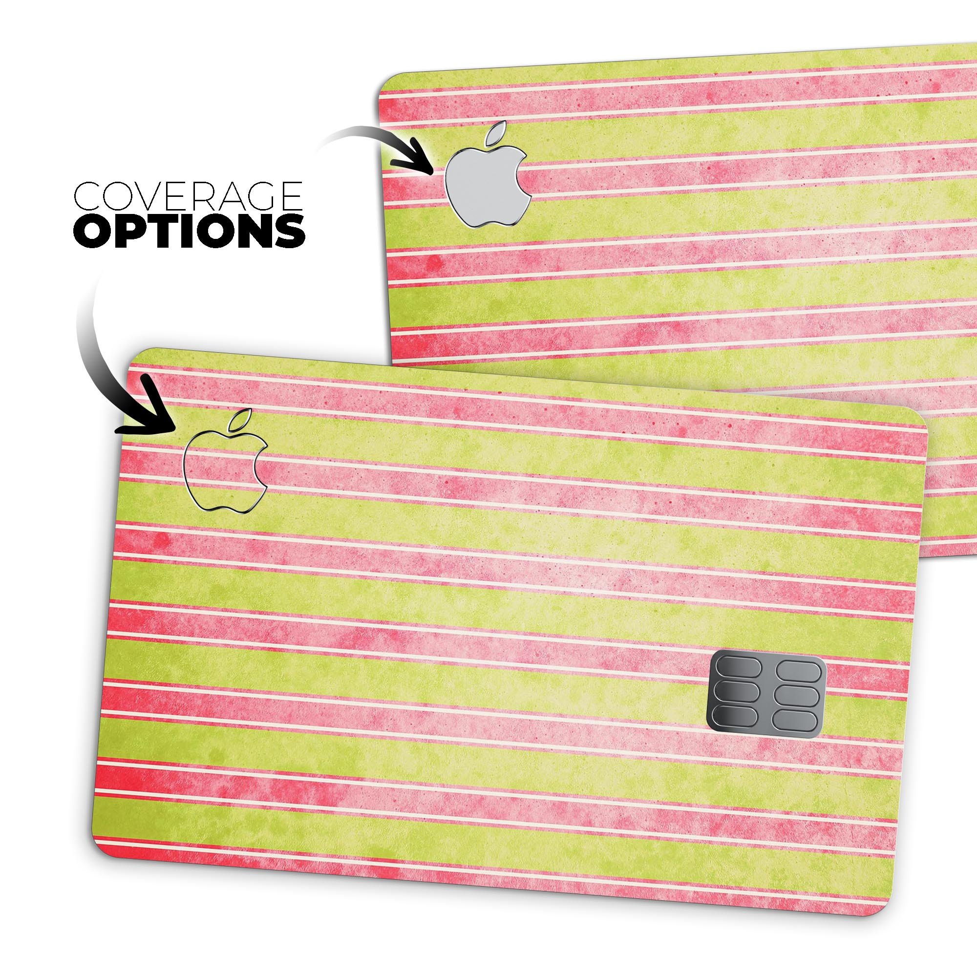 Antique Red and Yellow Vertical Stripes Premium Protective Decal for Apple Card, showcasing vibrant colors and a sleek design.