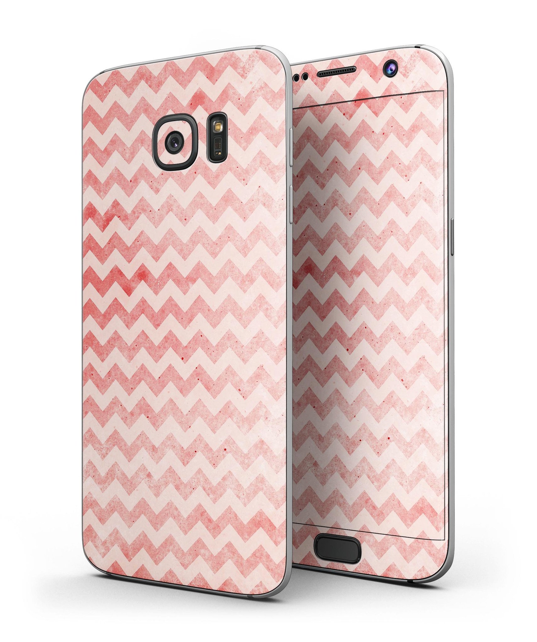 Antique Red Blush Chevron Pattern skin kit for Samsung Galaxy S7 and S7 Edge, showcasing vibrant chevron design and premium vinyl material.