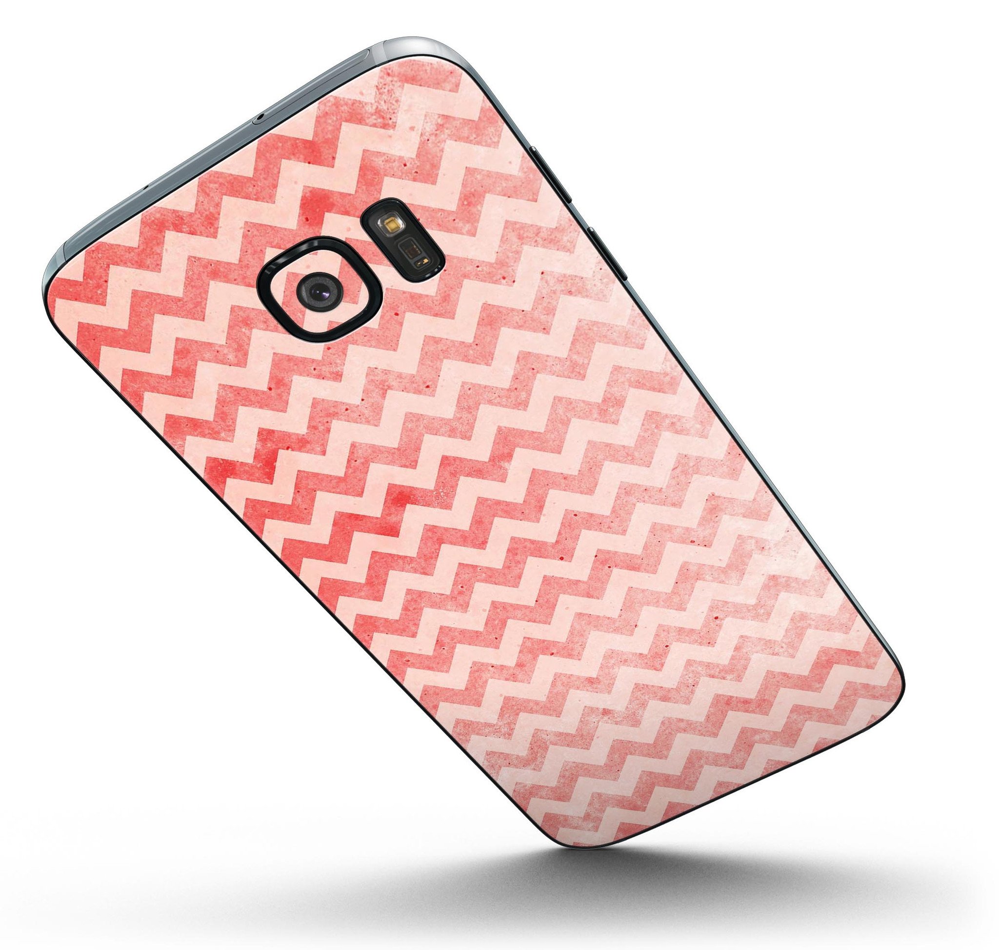 Antique Red Blush Chevron Pattern skin kit for Samsung Galaxy S7 and S7 Edge, showcasing vibrant chevron design and premium vinyl material.