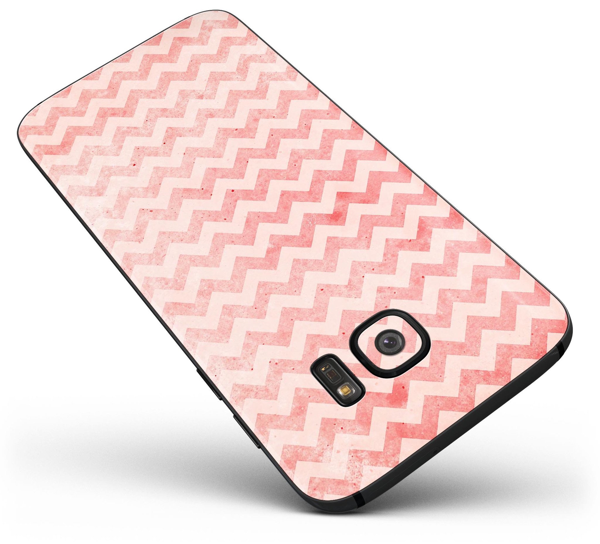 Antique Red Blush Chevron Pattern skin kit for Samsung Galaxy S7 and S7 Edge, showcasing vibrant chevron design and premium vinyl material.