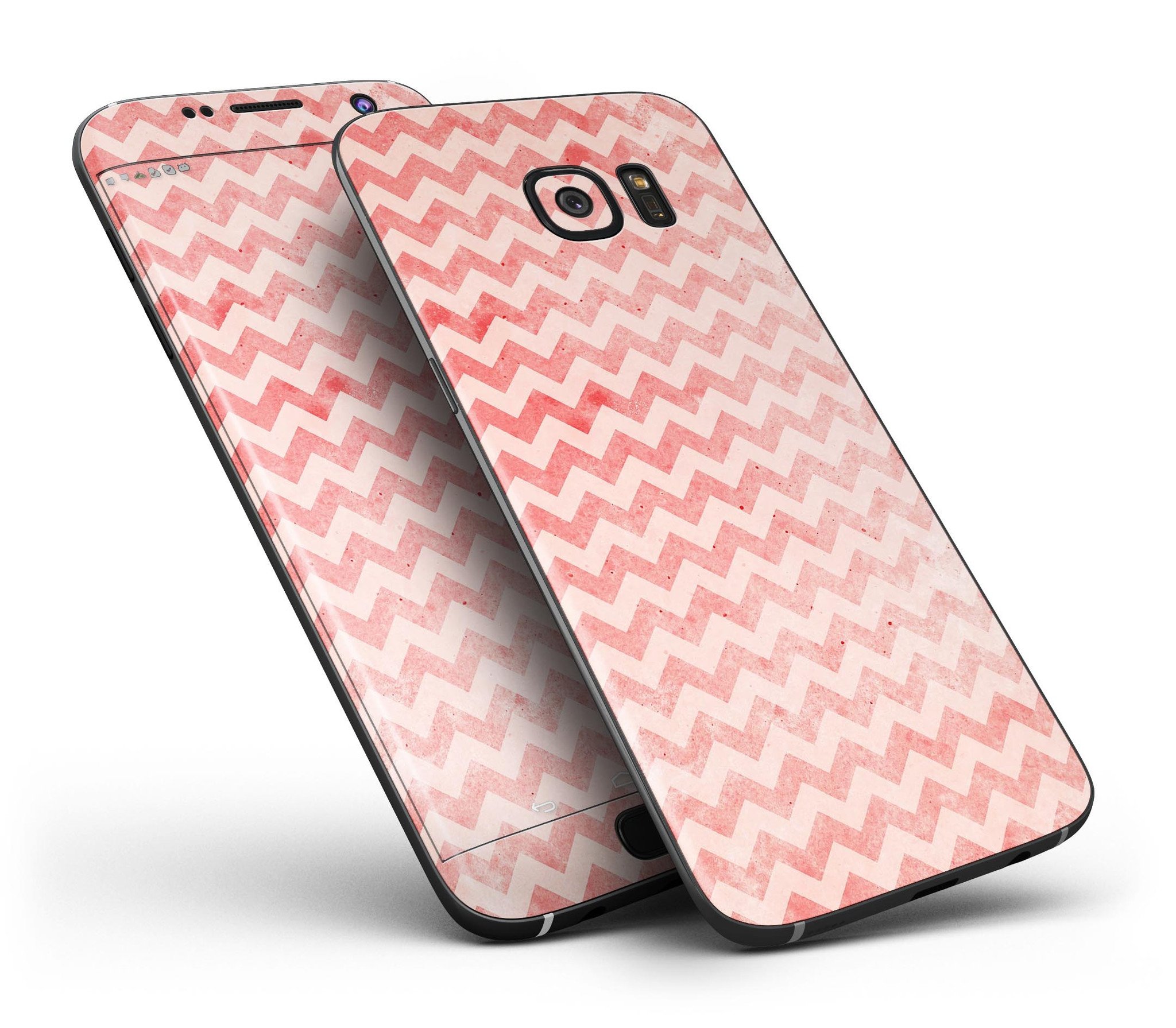 Antique Red Blush Chevron Pattern skin kit for Samsung Galaxy S7 and S7 Edge, showcasing vibrant chevron design and premium vinyl material.