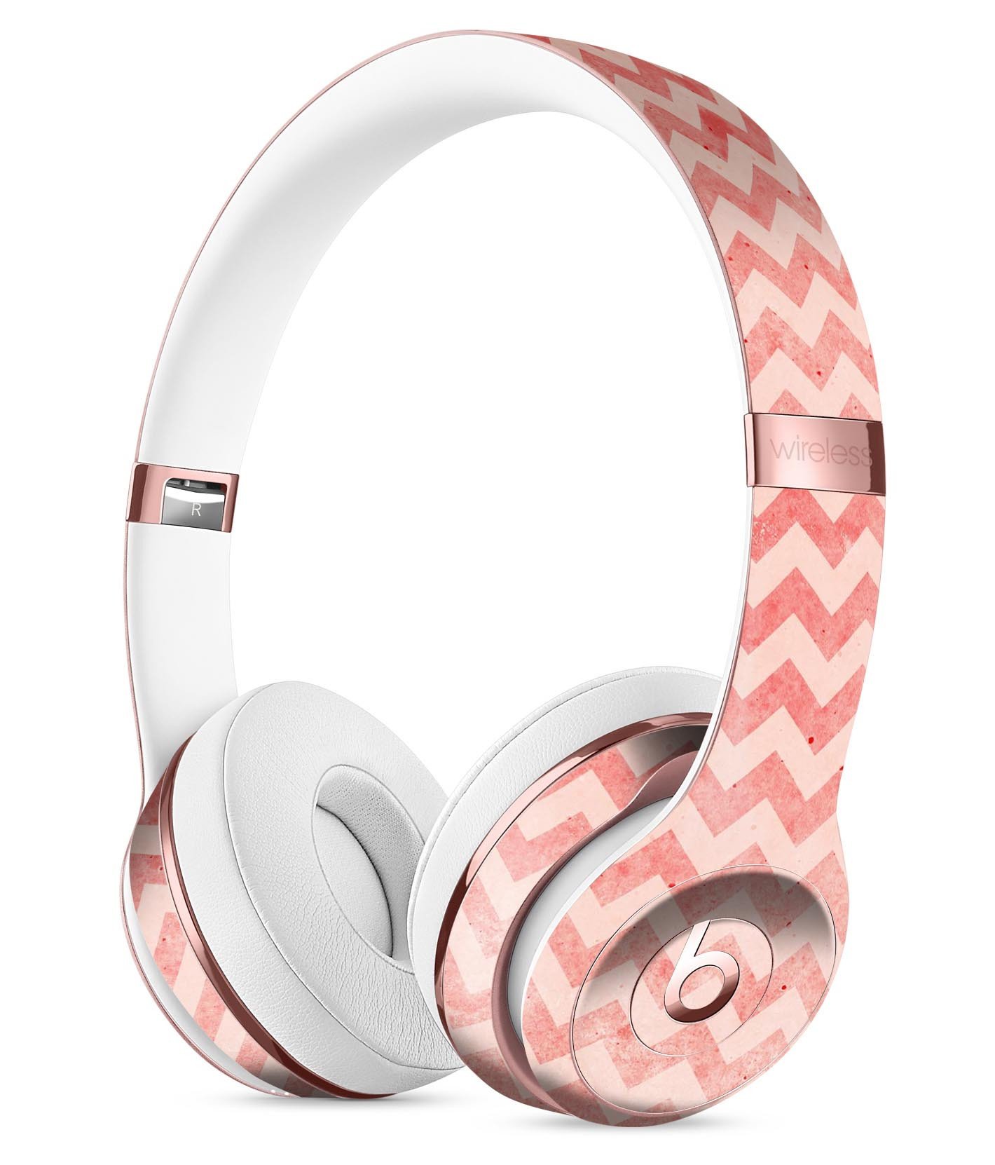 Antique Red Blush Chevron Pattern Skin Kit for Beats by Dre Solo 3 Wireless Headphones, showcasing stylish design and premium vinyl material.