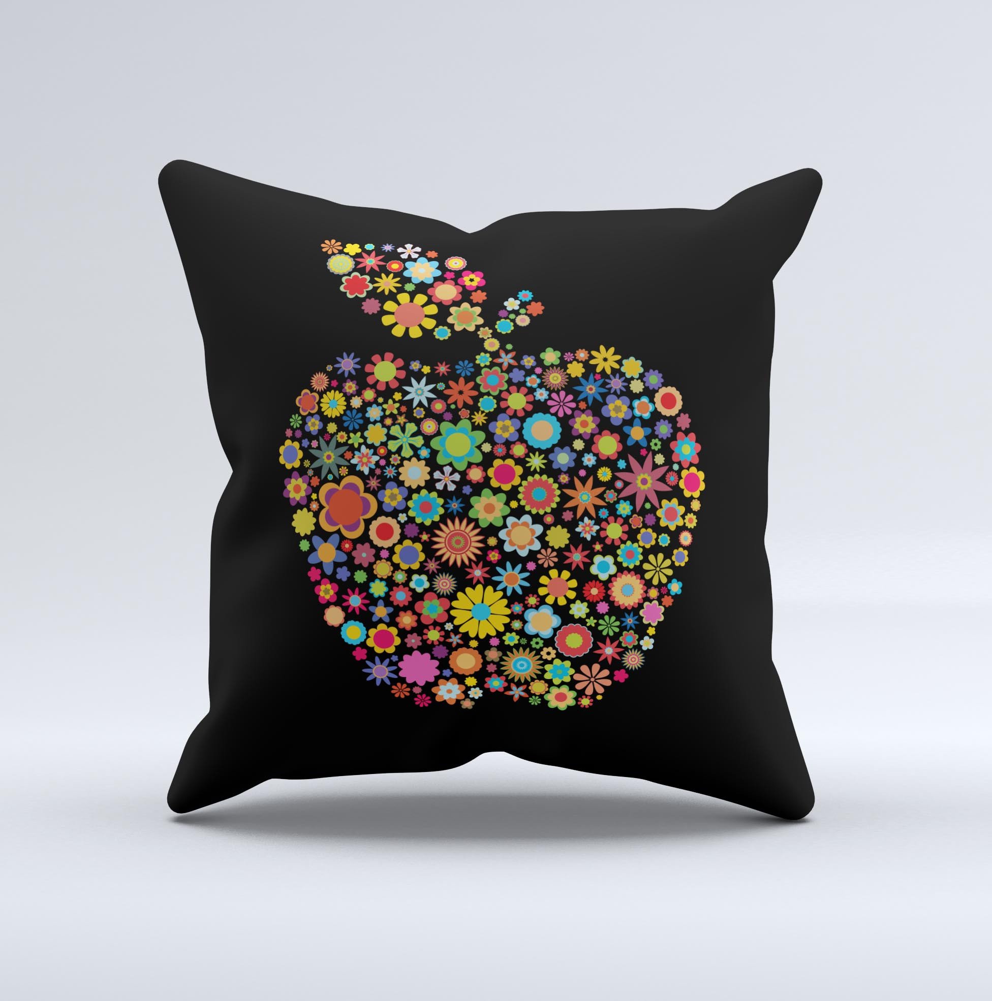 Apple Icon Floral Collage Ink-Fuzed Decorative Throw Pillow featuring vibrant floral design on a high-quality fabric.