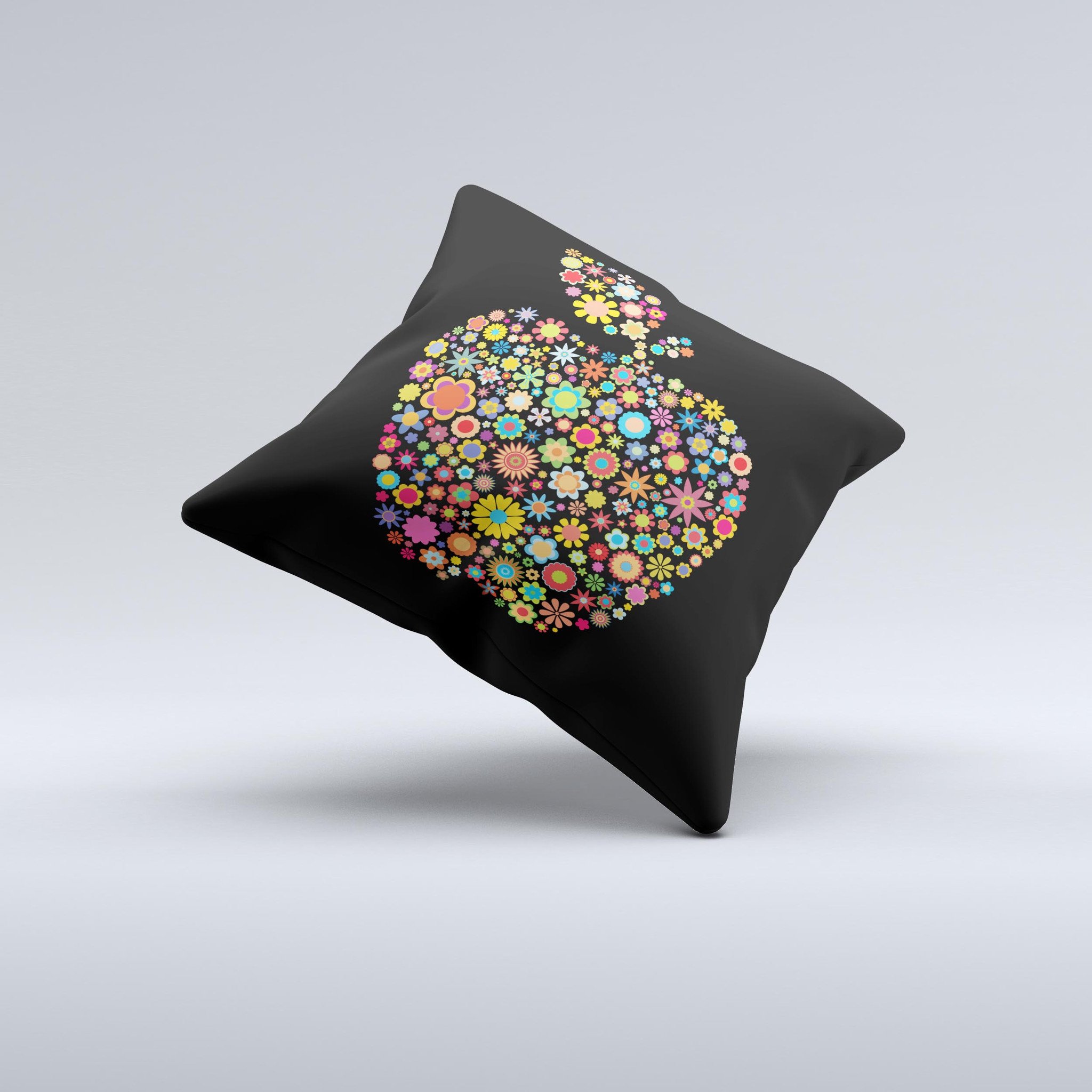 Apple Icon Floral Collage Ink-Fuzed Decorative Throw Pillow featuring vibrant floral design on a high-quality fabric.