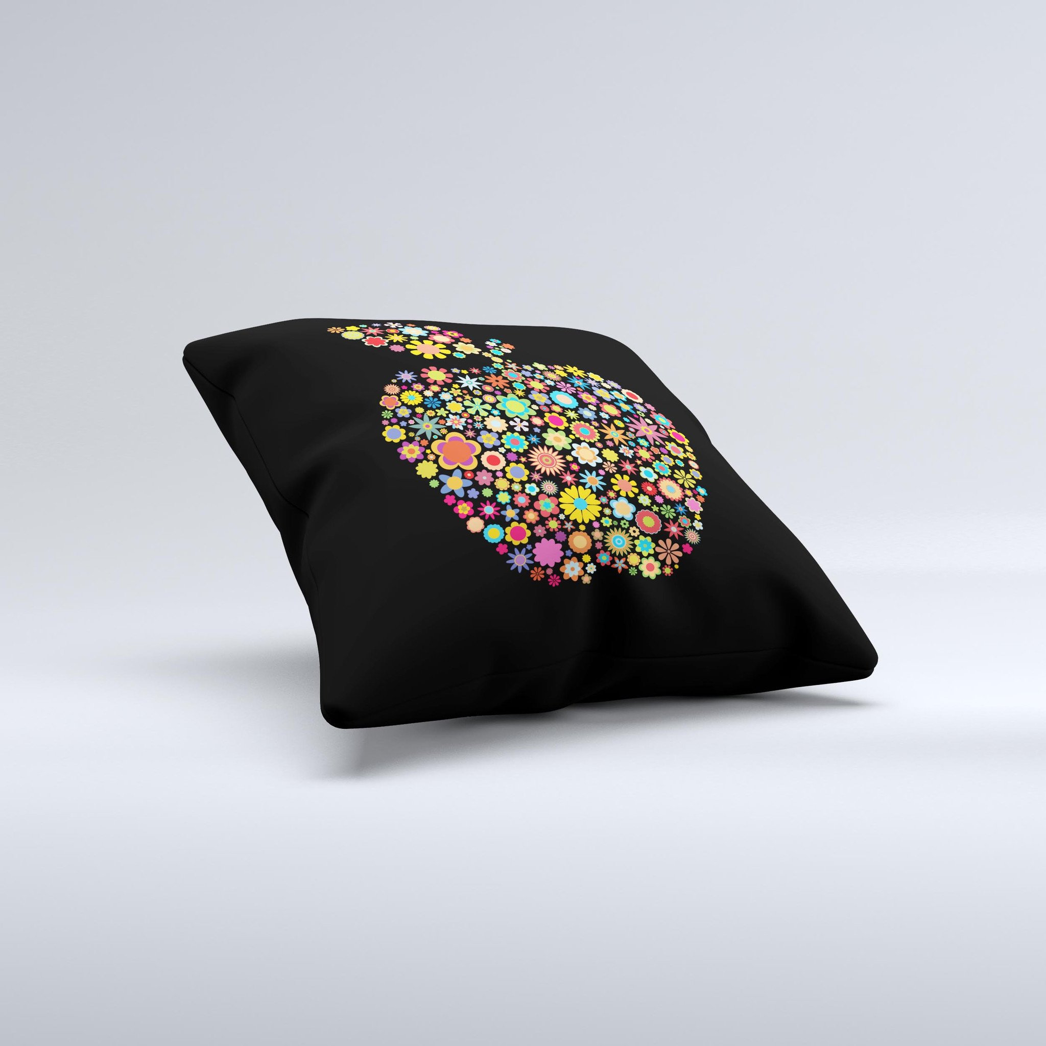 Apple Icon Floral Collage Ink-Fuzed Decorative Throw Pillow featuring vibrant floral design on a high-quality fabric.