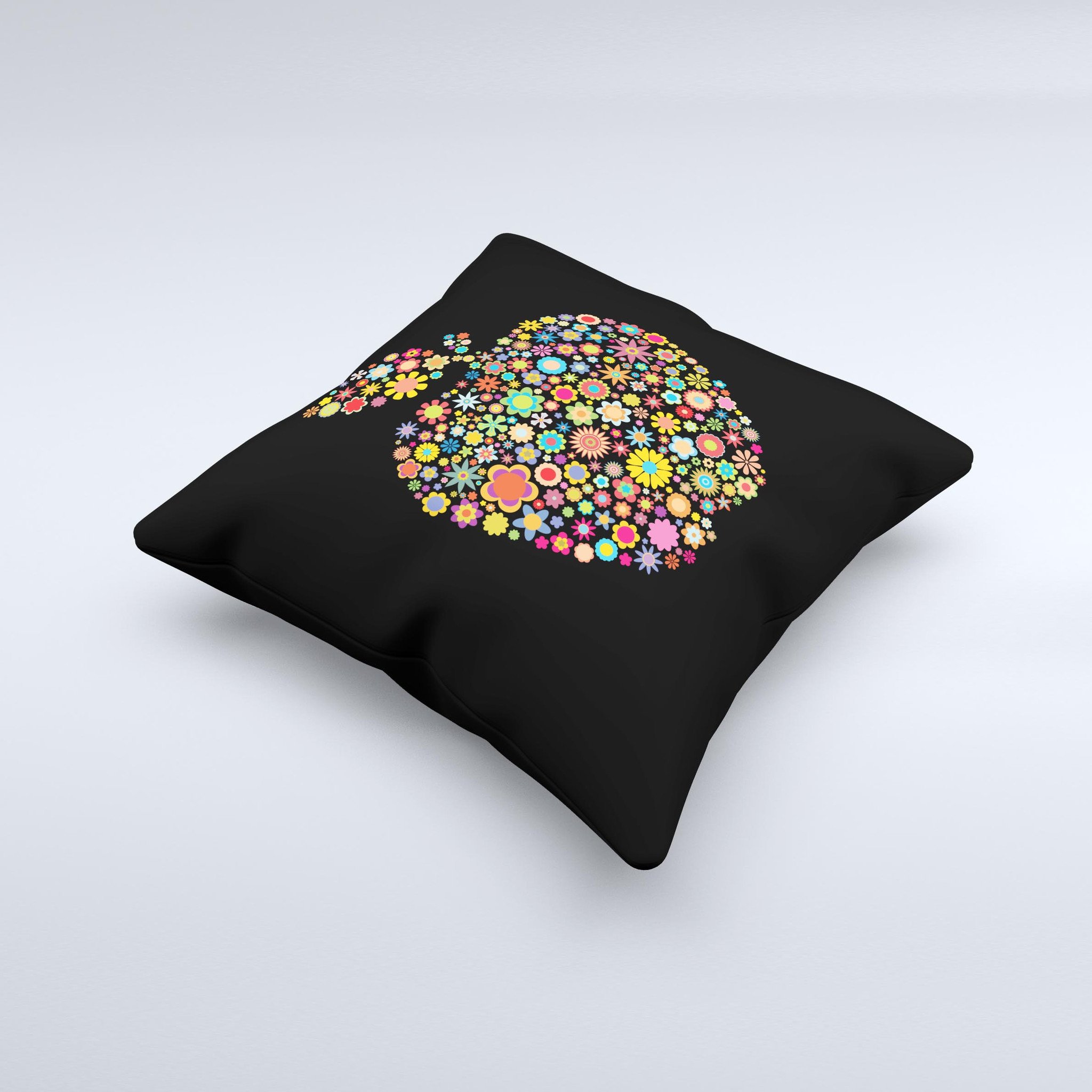 Apple Icon Floral Collage Ink-Fuzed Decorative Throw Pillow featuring vibrant floral design on a high-quality fabric.