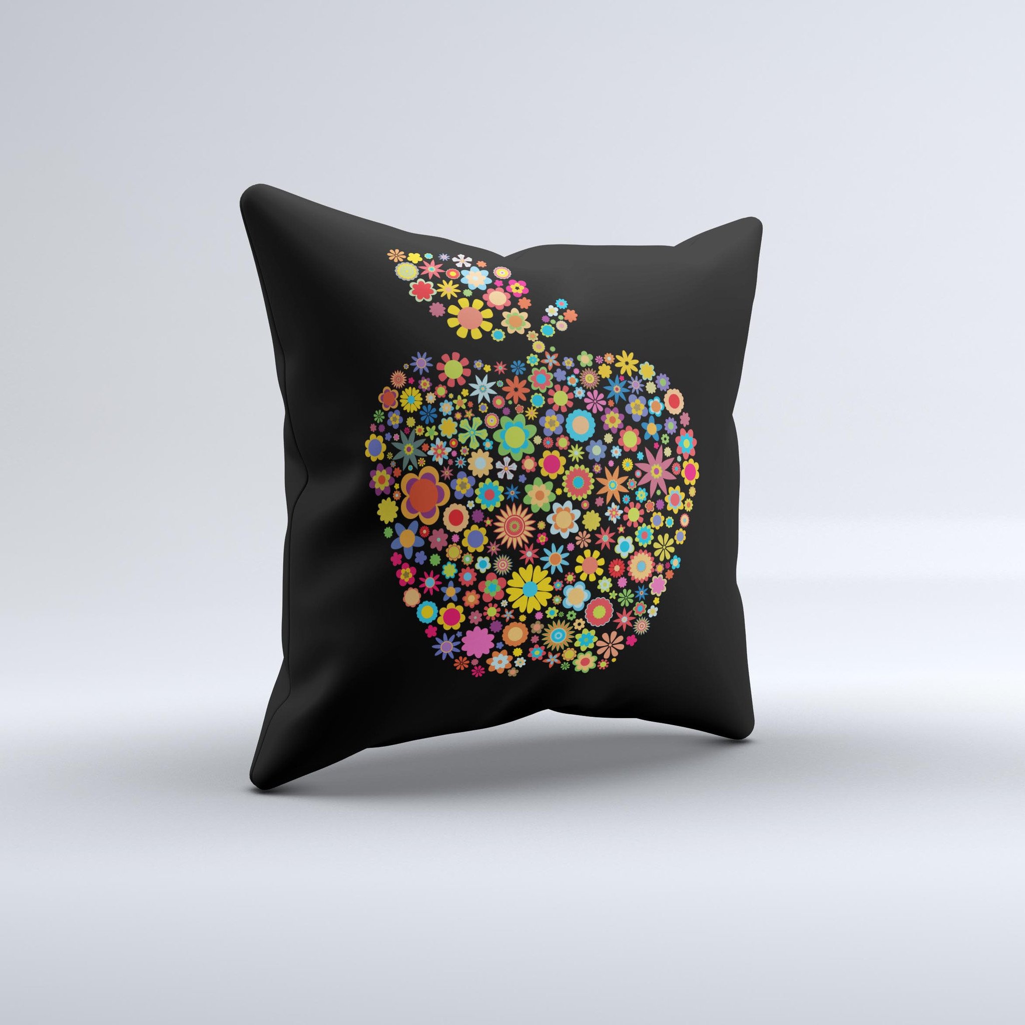 Apple Icon Floral Collage Ink-Fuzed Decorative Throw Pillow featuring vibrant floral design on a high-quality fabric.