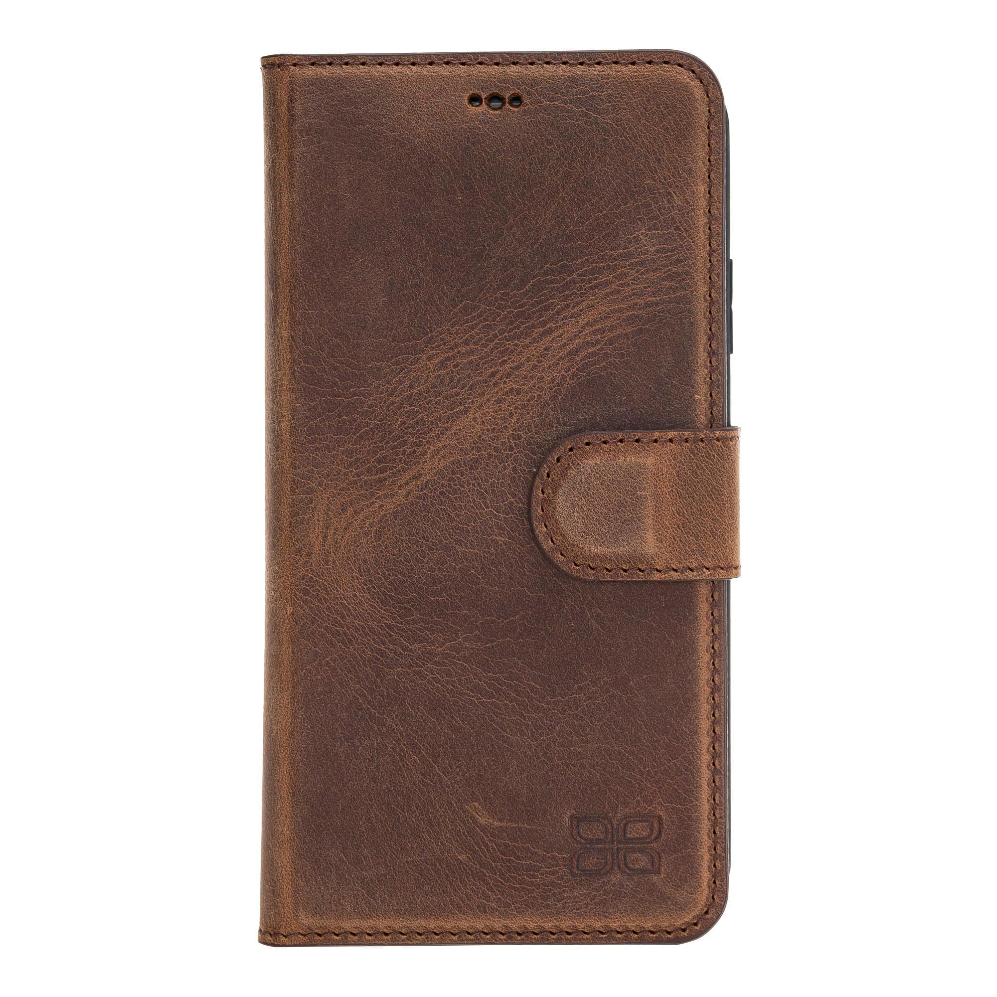 Apple iPhone 11 Series Detachable Leather Wallet Case in black, showcasing its sleek design and card slots.