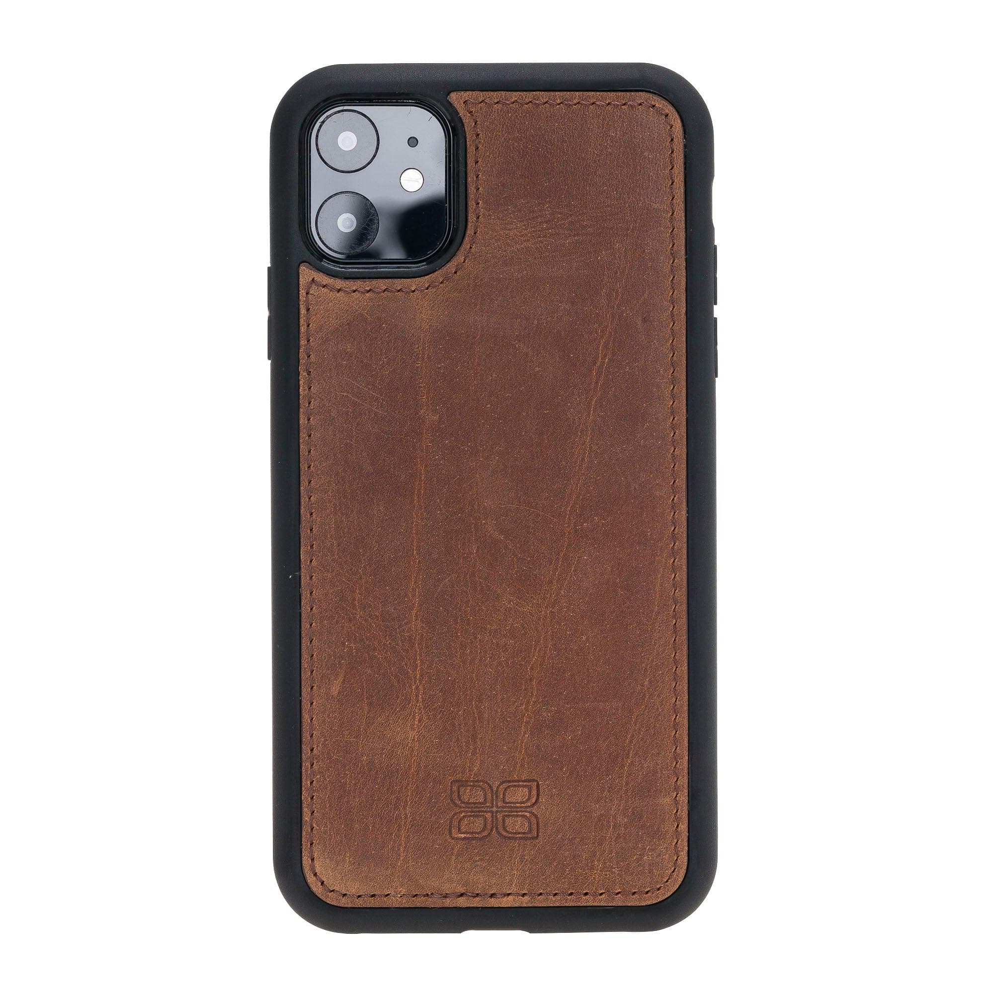 Apple iPhone 11 Series Detachable Leather Wallet Case in black, showcasing its sleek design and card slots.