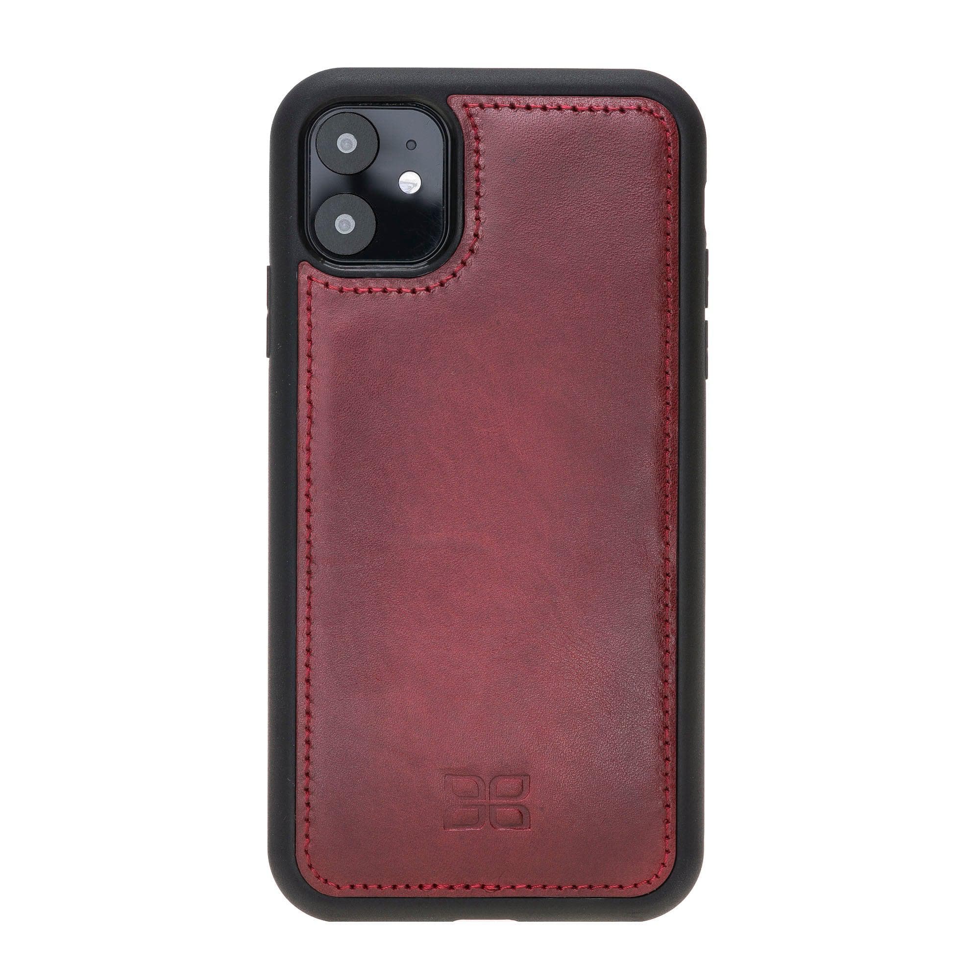 Apple iPhone 11 Series Detachable Leather Wallet Case in black, showcasing its sleek design and card slots.