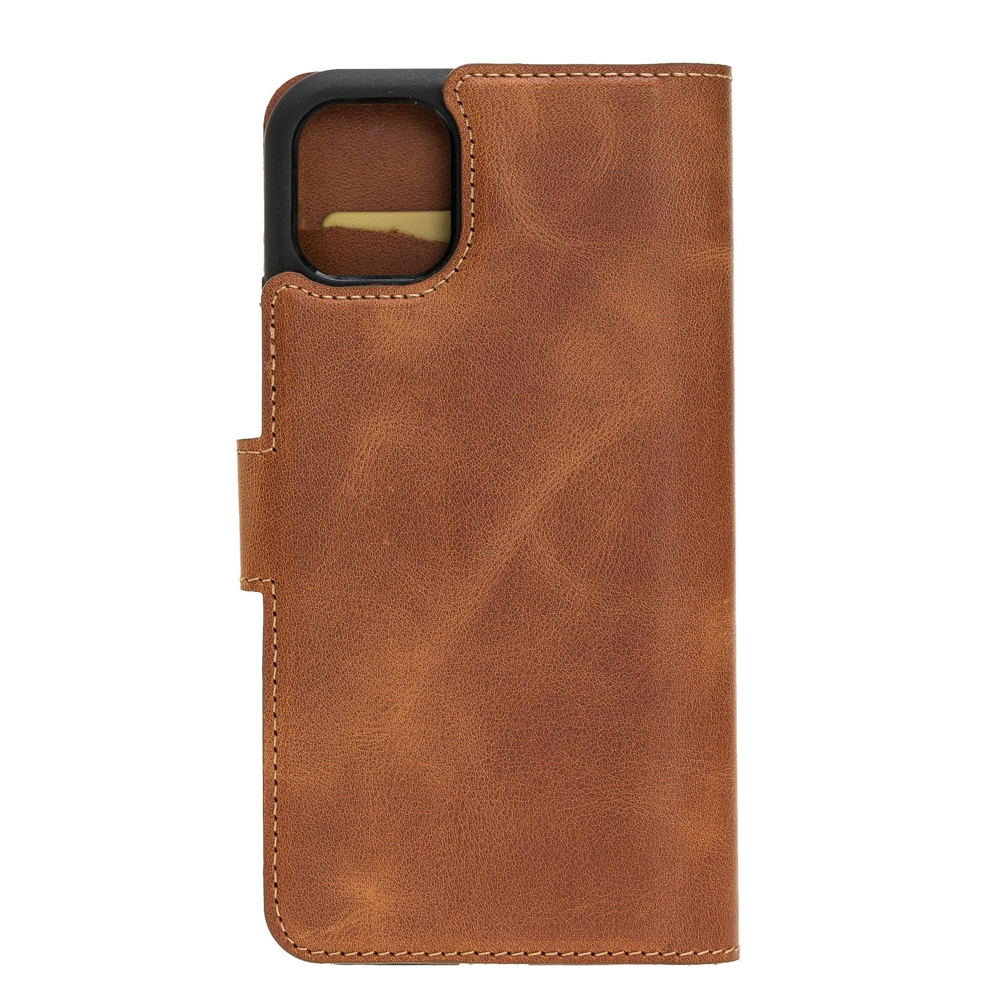 Apple iPhone 11 Series Detachable Leather Wallet Case in black, showcasing its sleek design and card slots.