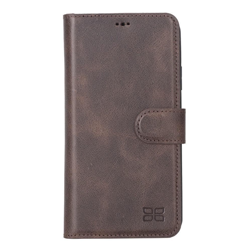 Apple iPhone 11 Series Detachable Leather Wallet Case in black, showcasing its sleek design and card slots.