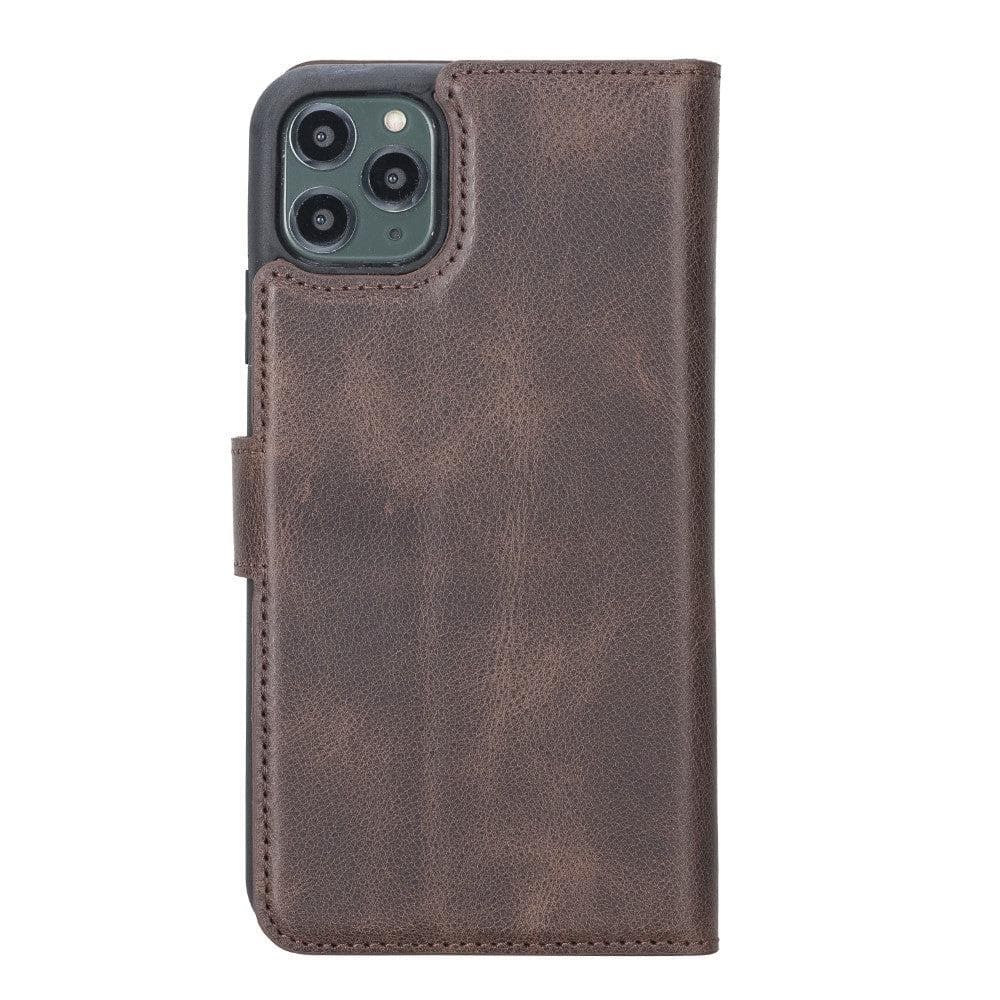 Apple iPhone 11 Series Detachable Leather Wallet Case in black, showcasing its sleek design and card slots.