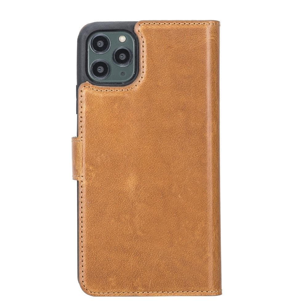 Apple iPhone 11 Series Detachable Leather Wallet Case in black, showcasing its sleek design and card slots.