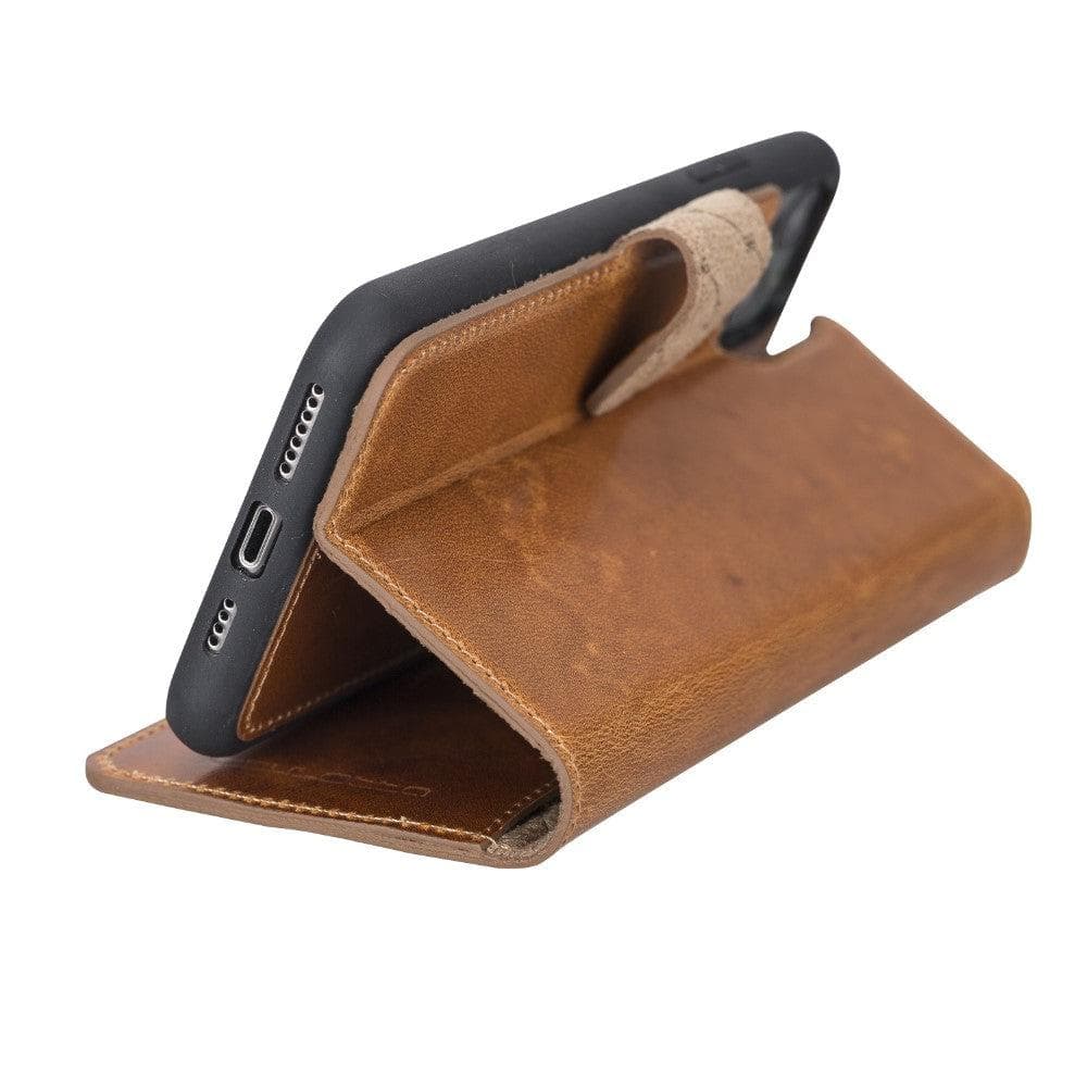 Apple iPhone 11 Series Detachable Leather Wallet Case in black, showcasing its sleek design and card slots.