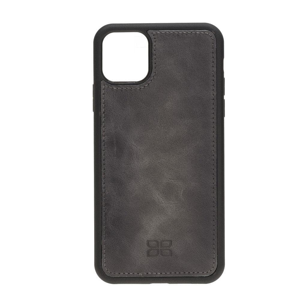 Apple iPhone 11 Series Detachable Leather Wallet Case in black, showcasing its sleek design and card slots.