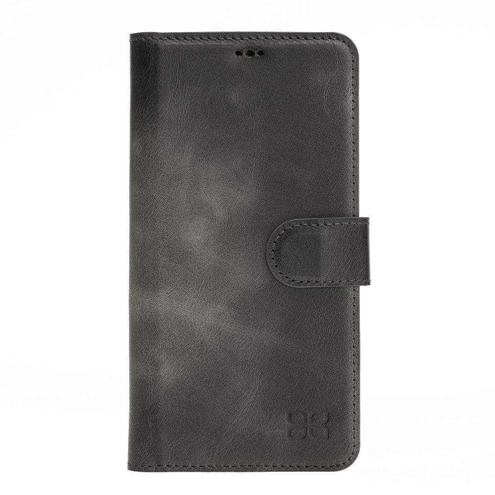 Apple iPhone 11 Series Detachable Leather Wallet Case in black, showcasing its sleek design and card slots.