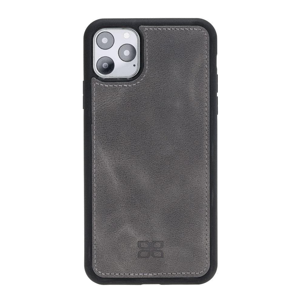 Apple iPhone 11 Series Detachable Leather Wallet Case in black, showcasing its sleek design and card slots.