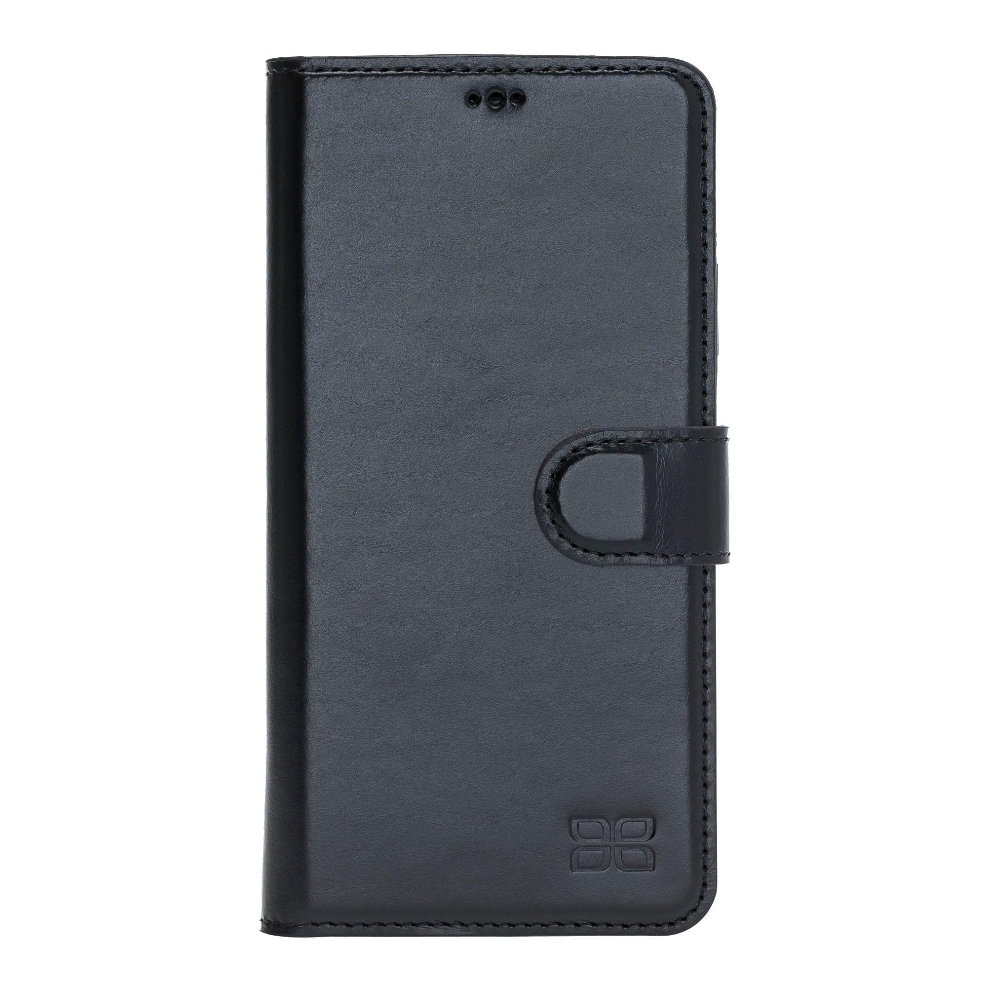 Apple iPhone 11 Series Detachable Leather Wallet Case in black, showcasing its sleek design and card slots.