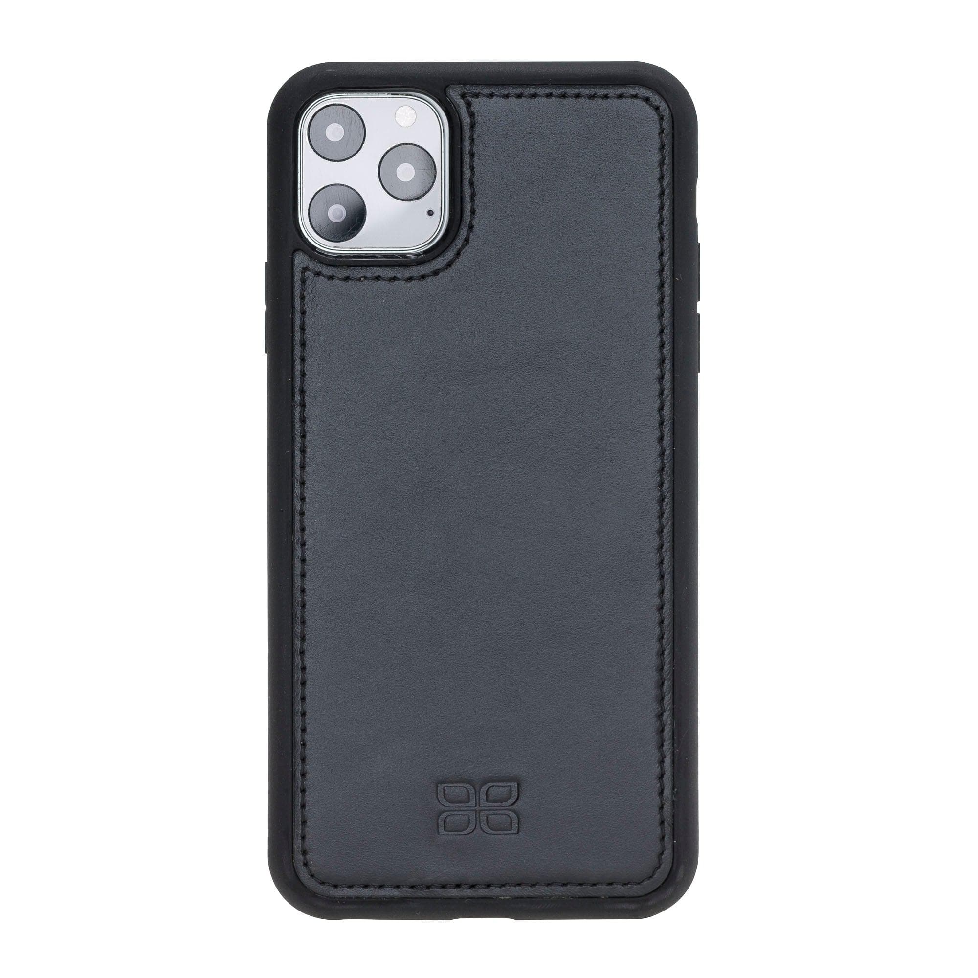 Apple iPhone 11 Series Detachable Leather Wallet Case in black, showcasing its sleek design and card slots.